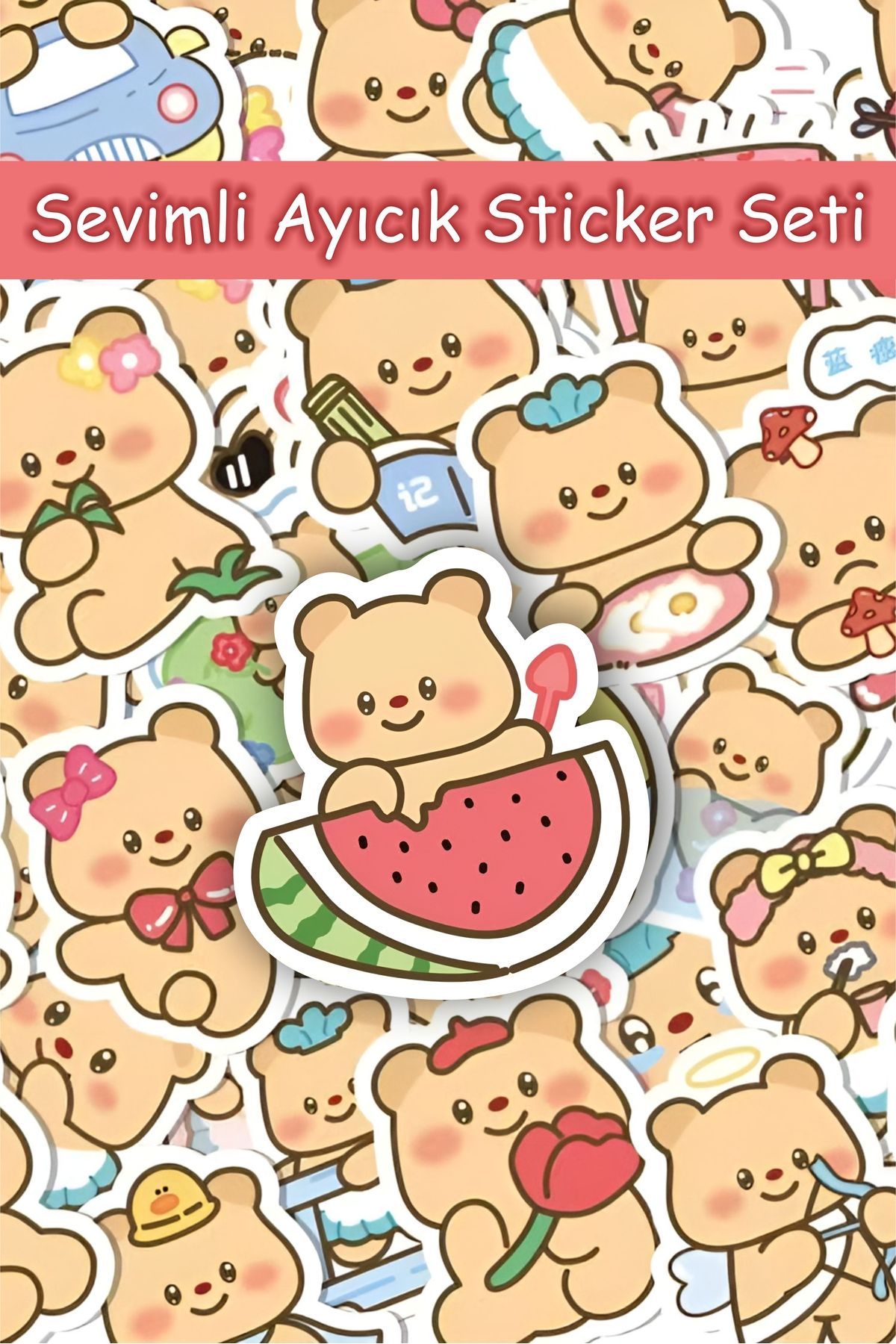 Grafikup Sevimli Ayıcık Sticker Seti - 102 Adet Kalem Laptop Defter Suluk Etiketi