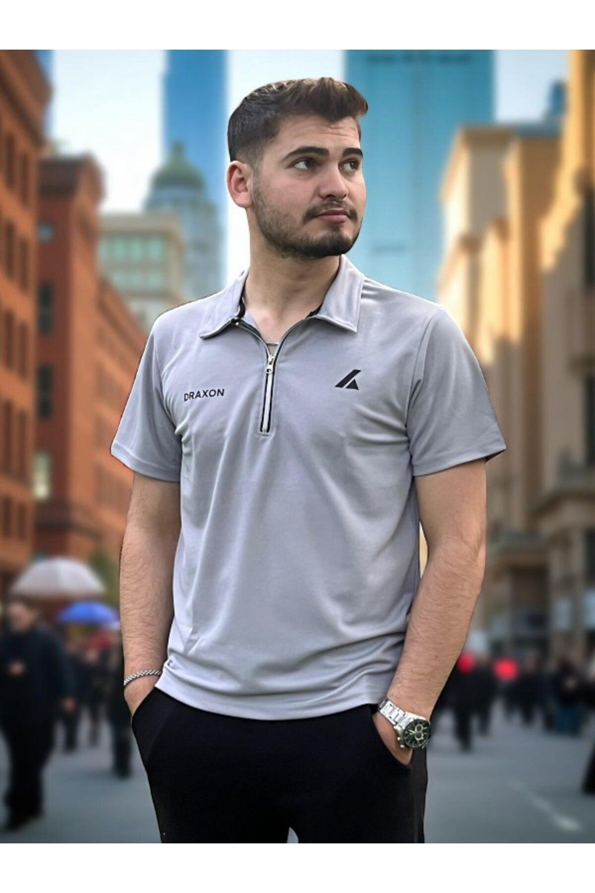 Draxon Yarım Fermuar Erkek Yakalı Tişört