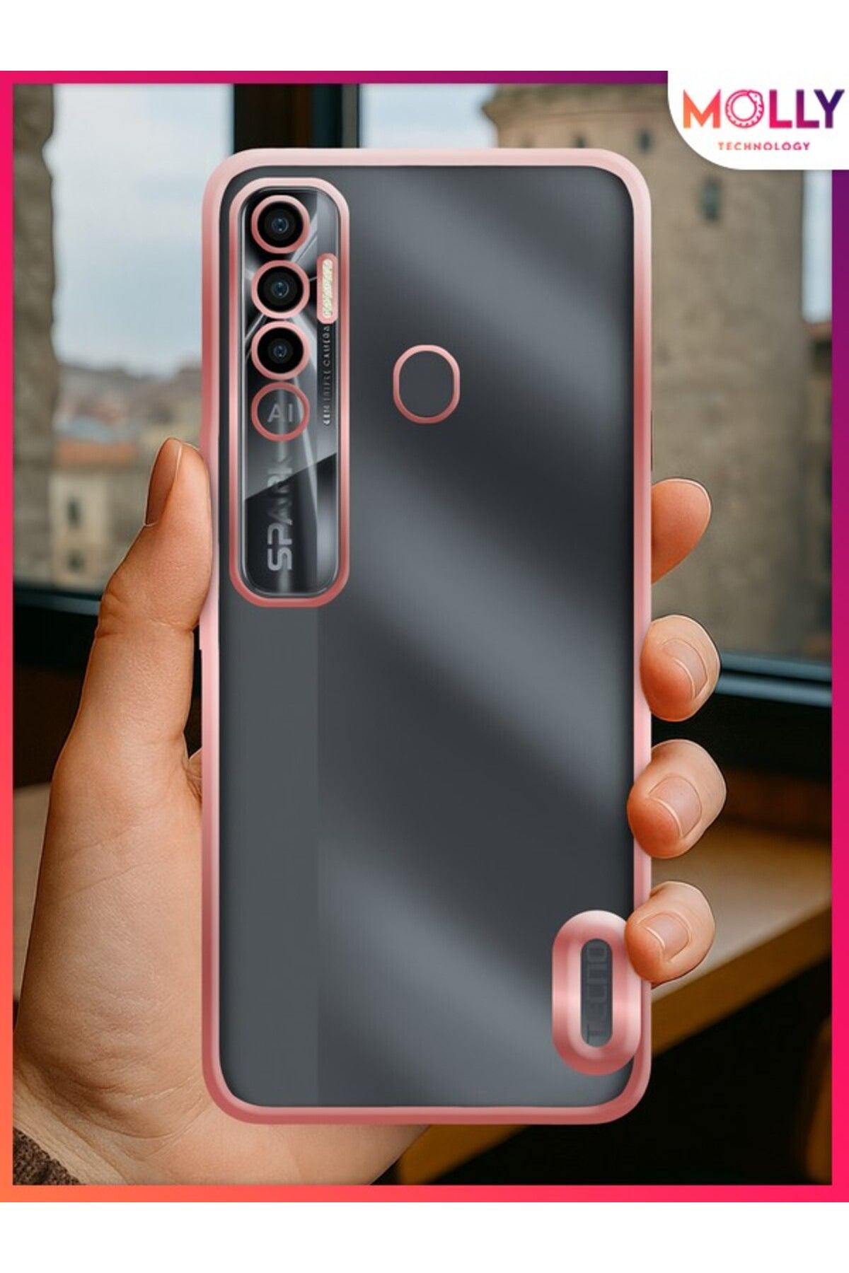 Molly Tecno SPARK 7 PRO Için Kenarları Rose Lens Koruyuculu Lou Lazer Şeffaf Silikon Kılıf