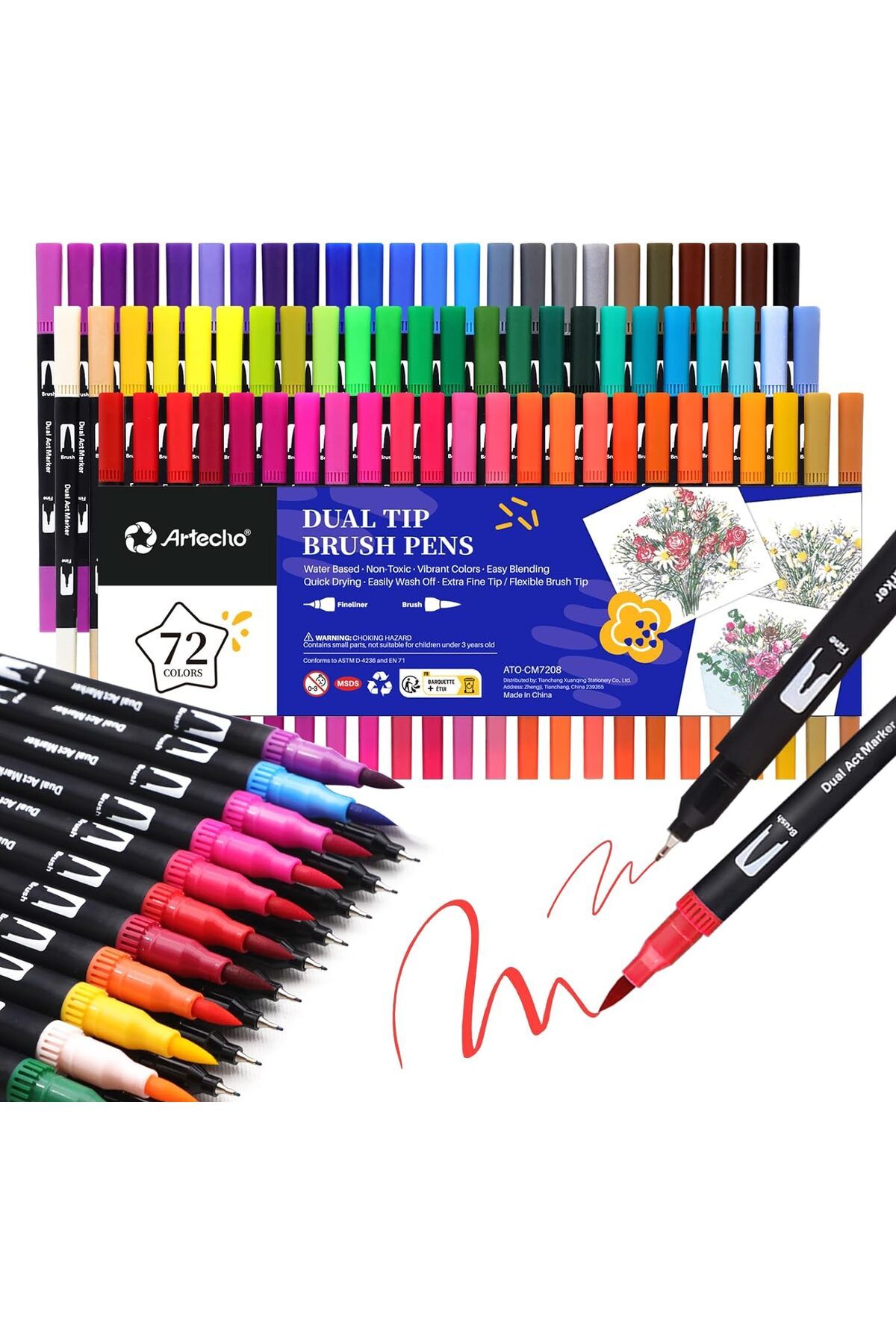 Art Tone Dual Tip Brush Marker Pens Çift Taraflı Fırça ve İğne Uçlu Keçeli Kalem Seti 72 Adet Tüm Renkler