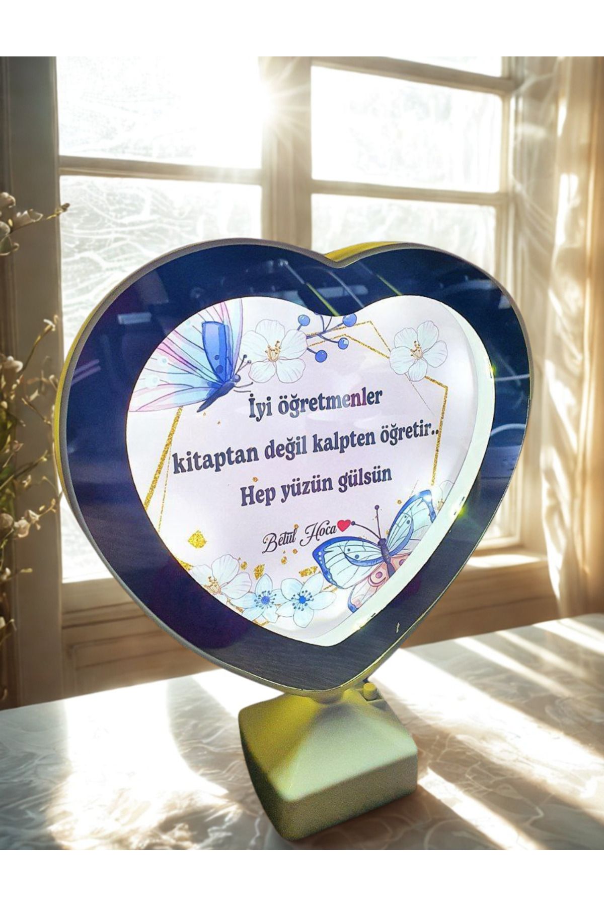 Alaa Butik Online Kişiye Özel Sihirli Kalpli Ayna USB ve Pil ile Çalışan Işıklı Hediye