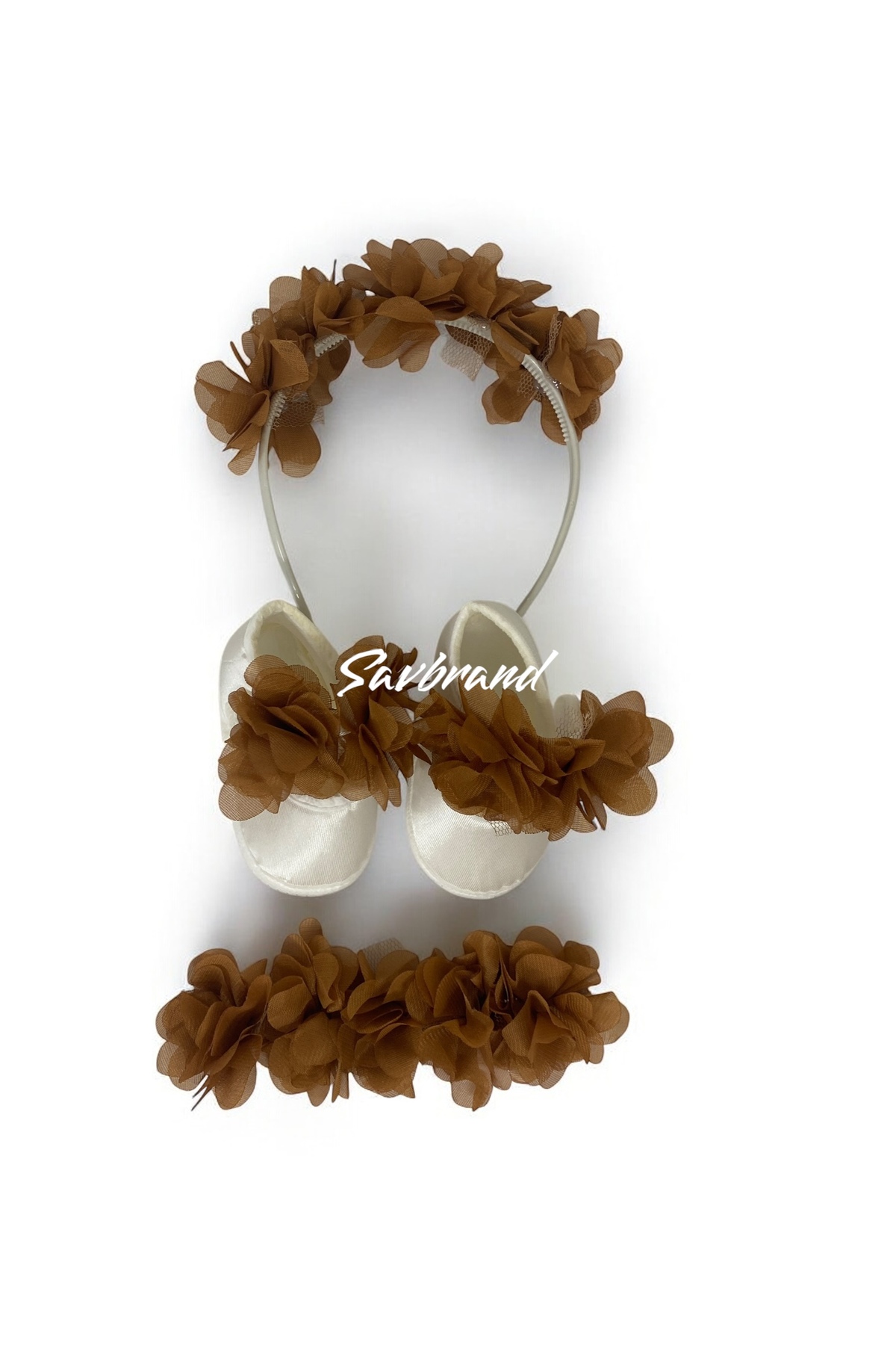 SavBrand Lazer Çiçekli Lohusa Anne Tacı Bandanası ve Bebek Patiği fotoğrafı 5 (önizleme)