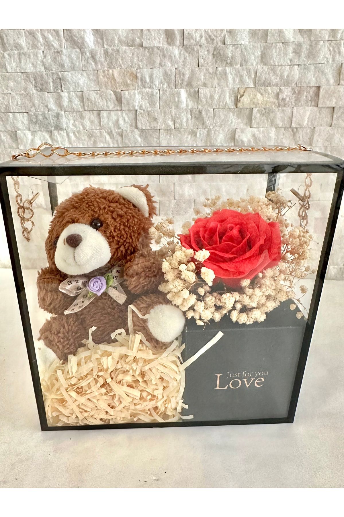 Luvi Handmade Ayıcıklı🐻‍❄️🌹Taşınabilir Premium Seri Gül Kutusu🌹Yapay