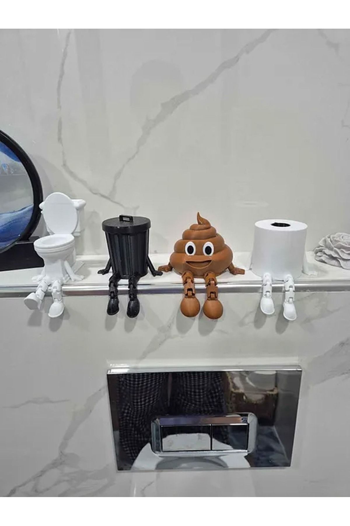 Saatistan Eğlenceli 4'lü banyo dekoratif figür seti, kahverengi, tuvalet aksesuarları