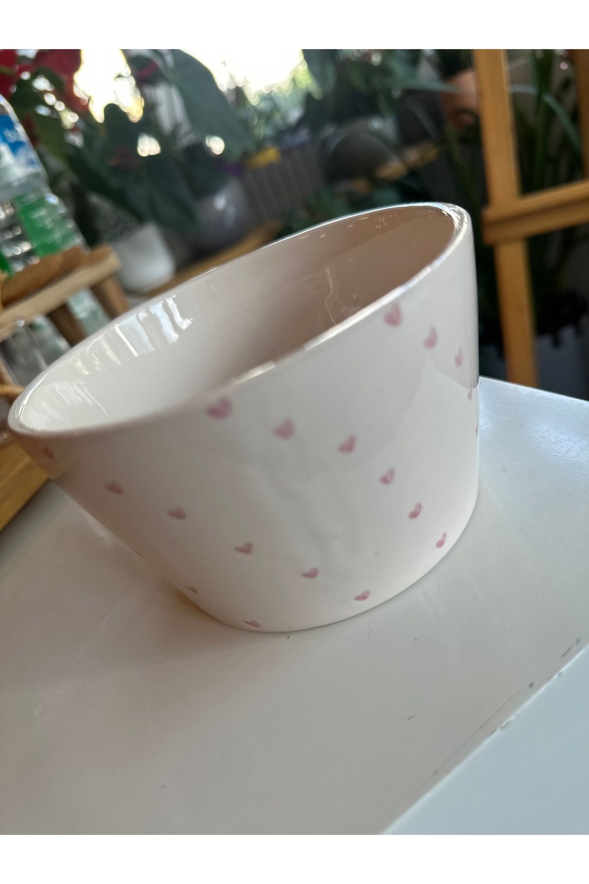 Vaveyla Sanat El Yapımı Kalpli Seramik Kase – Pembe Desenli Romantik Tasarım