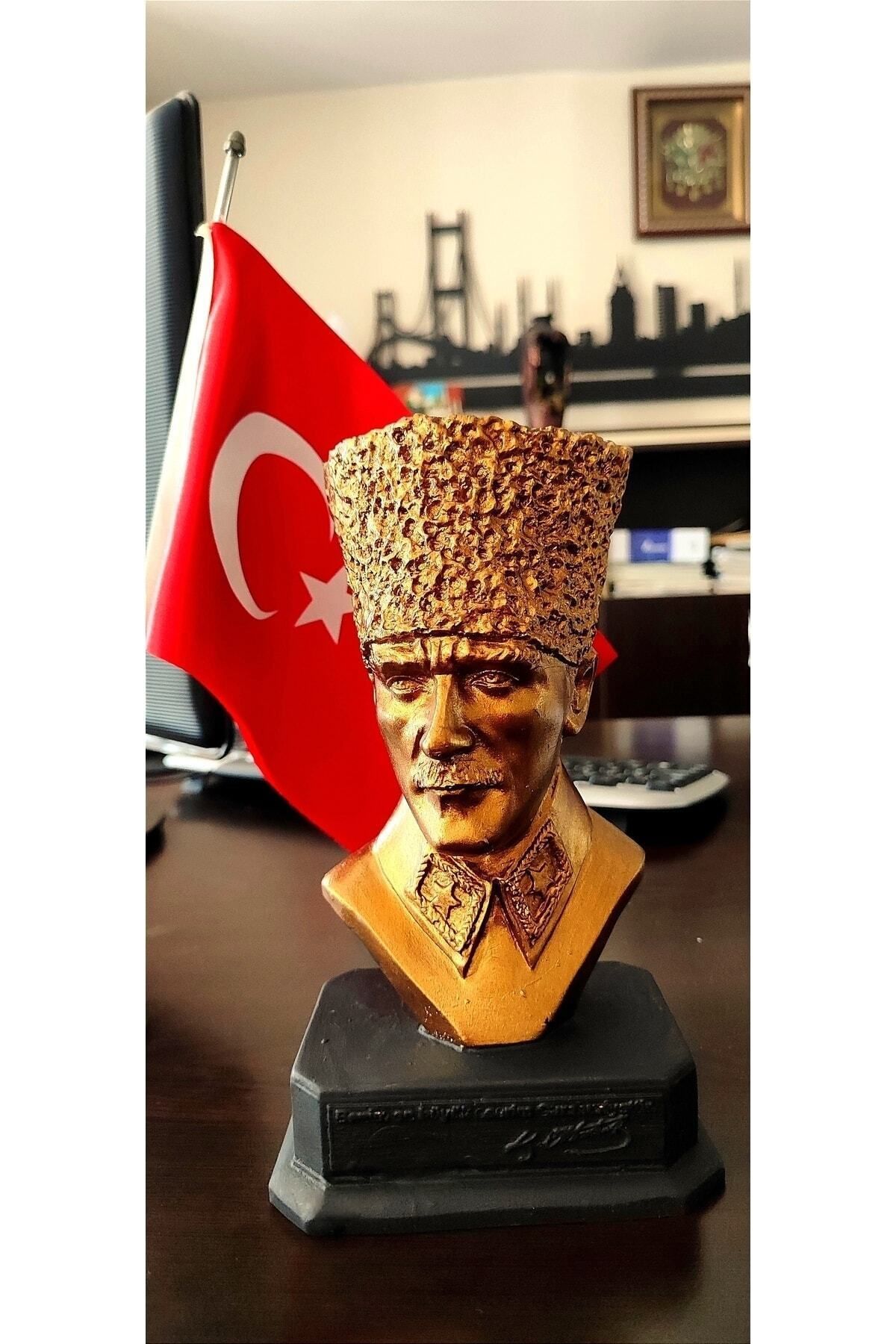 Saatistan Şık Atatürk Büst, Ofis ve Okul Dekorasyonu, Gold Kaplama