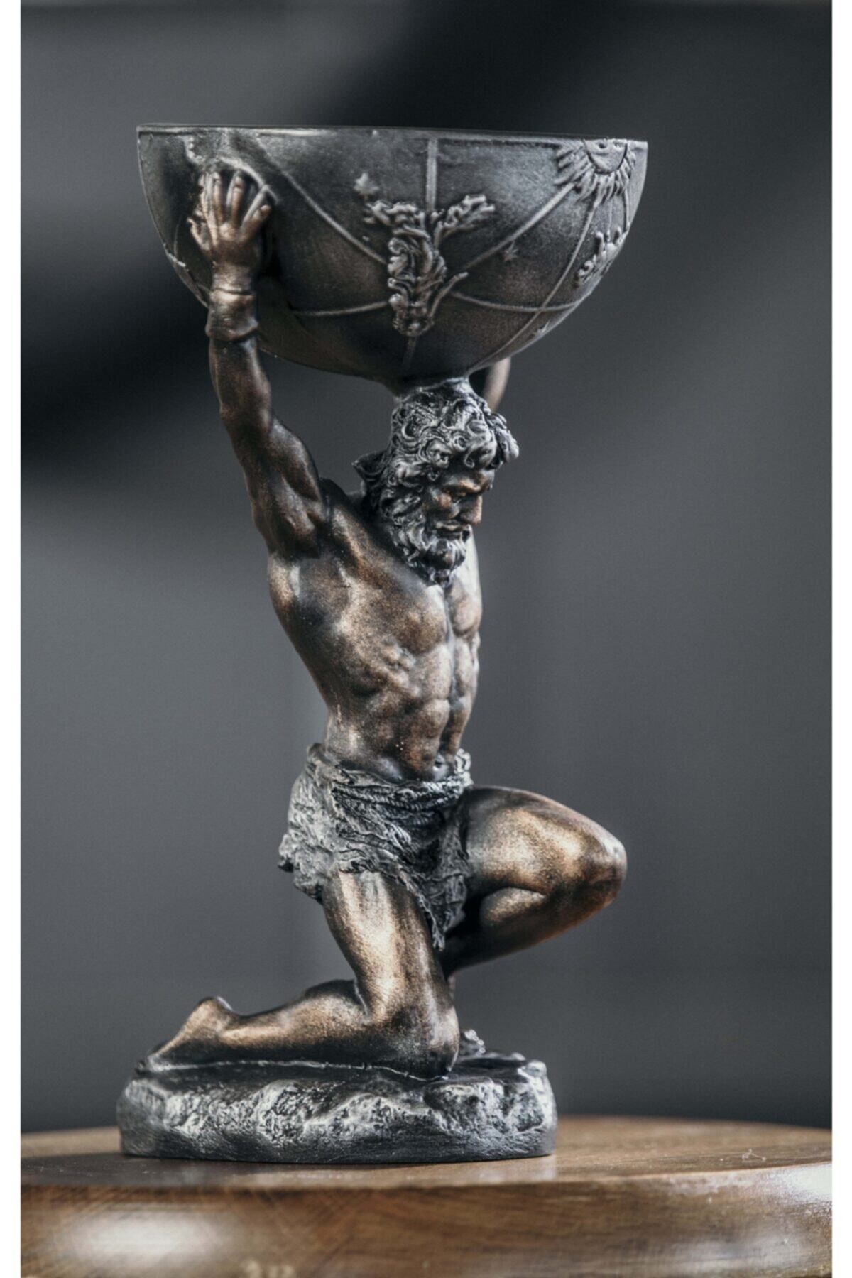 Saatistan Büyük Boy Bronz-Bakır Atlas Heykeli Biblo Anahtarlık Özel Tasarım