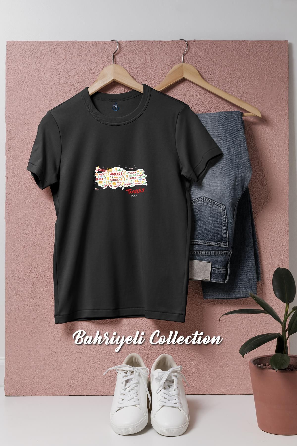bahriyeli.jpeg Oversize Türkiye Haritası Ve İller Tasarımlı Unisex T-Shirt