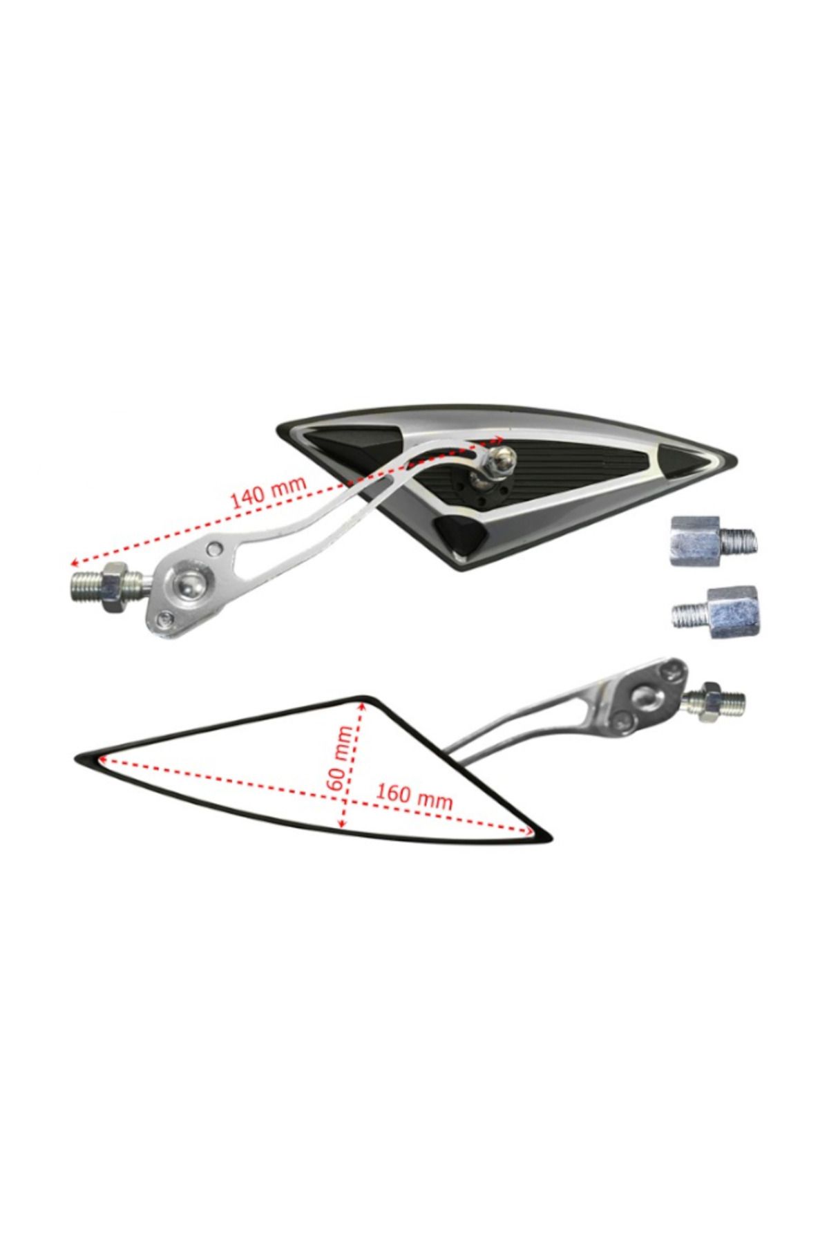 Motobir Ayna Takımı Gri 8mm-10mm Üçgen Modifiye Universal