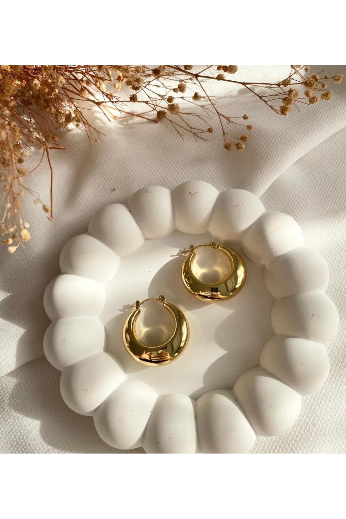 LİSBOND ELEGANCE Lisbond Elegance Kadın vintage düz halka küpe bombeli halka çelik küpe