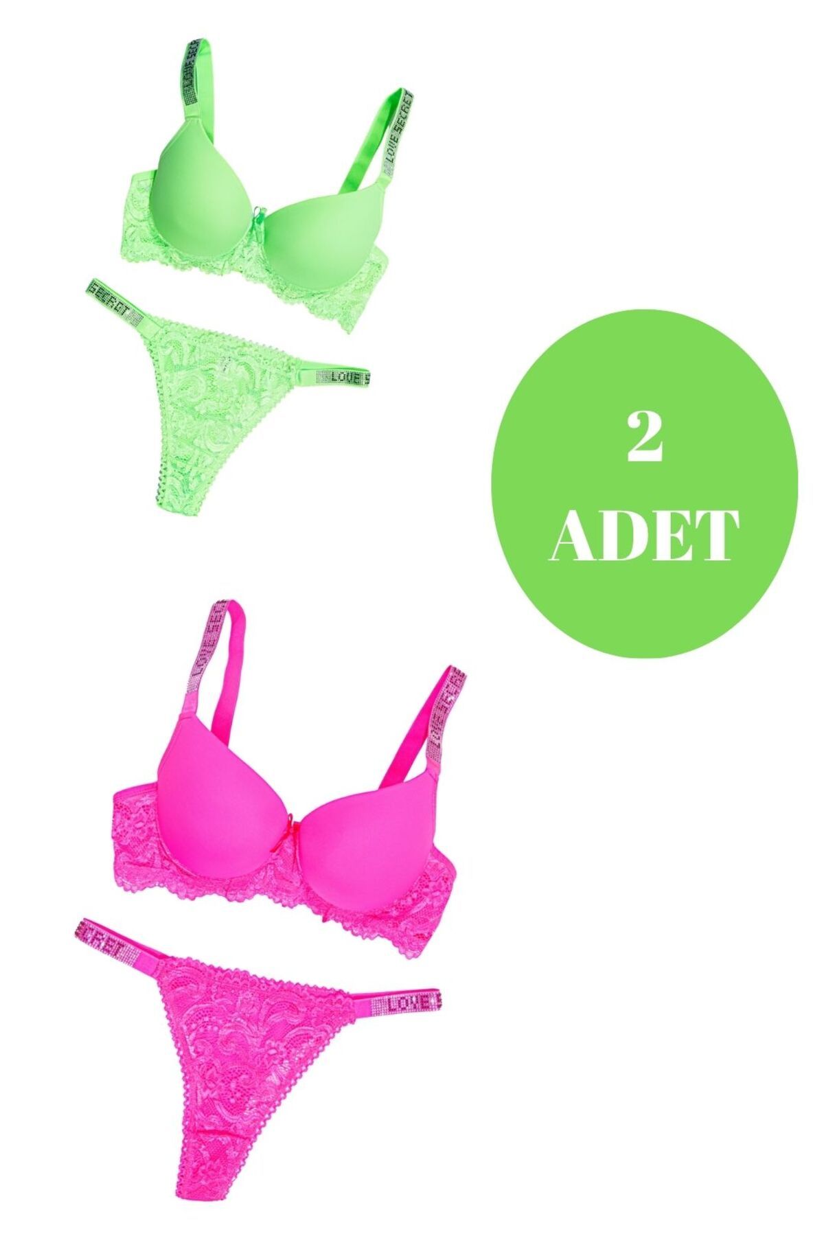 Star murays kadın 2 li taşlı neon sütyen takım