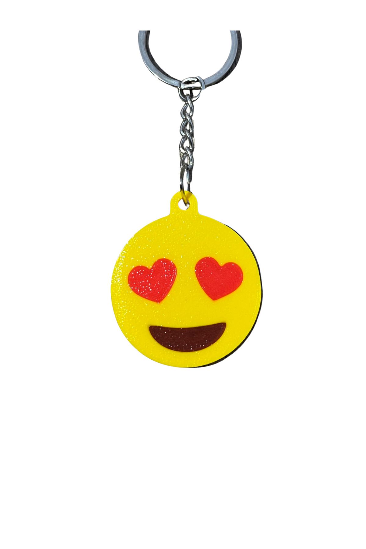 OLGUN Kalp Şeklinde Gözlerle Gülen Emojili Anahtarlık 3D Tasarım