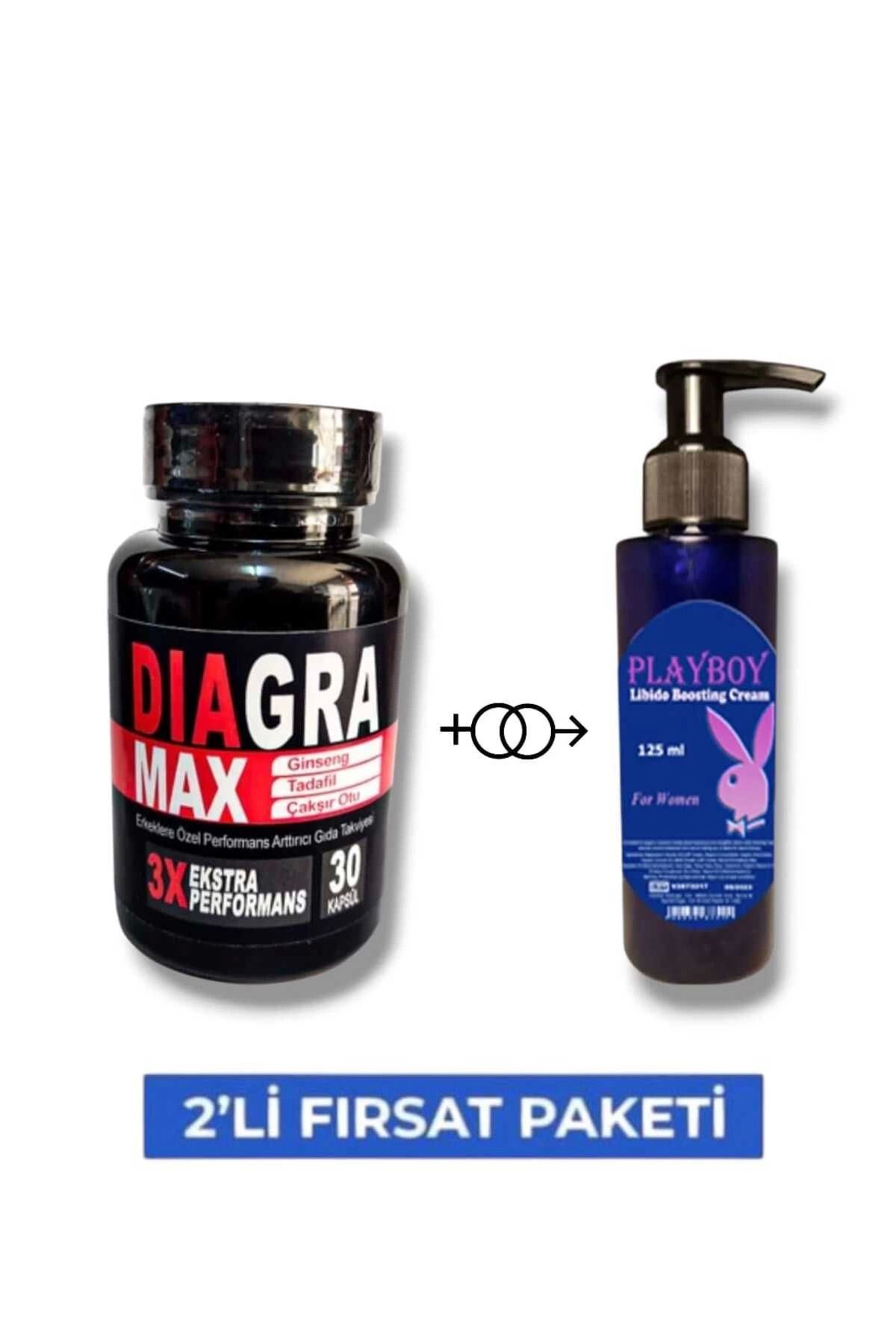 gizmurstore Diagra Max Erkek Performans Geliştirici 30'lu Takviye + Playboy Libido Arttırıcı Krem 125 ML