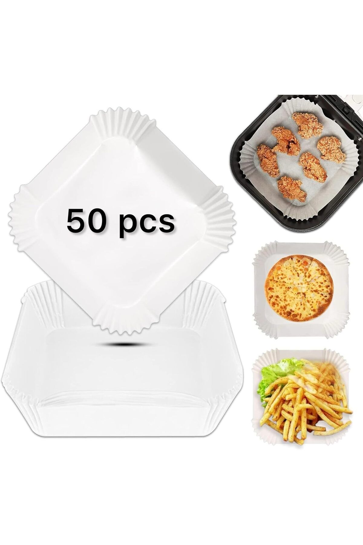 STOREMAX Home Beyaz Airfryer Pişirme Kağıdı, Fritöz Yağlı Kağıdı, Yanmaz Kağıt 50 Adet