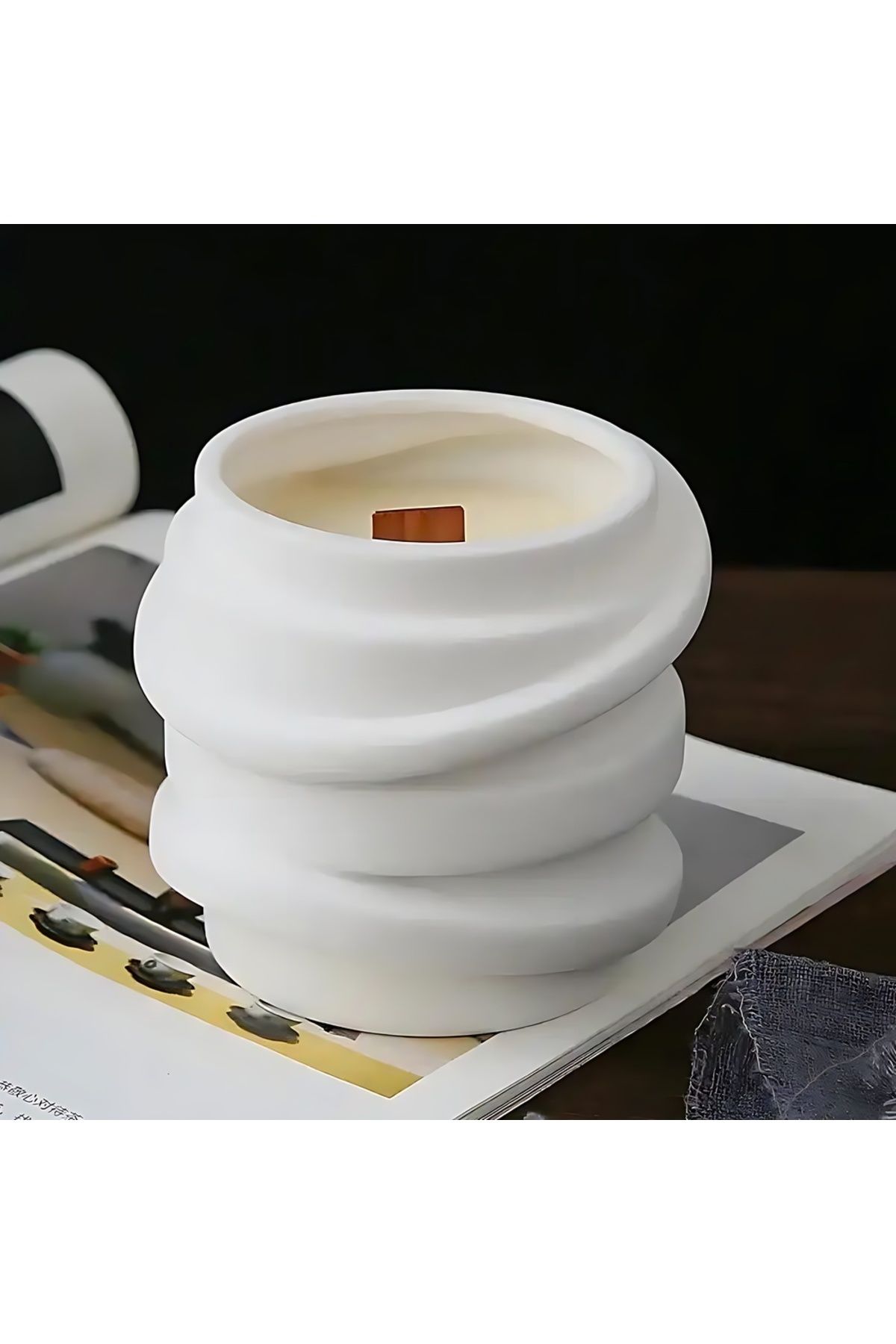 Saatistan Vanilya Kokulu Ahşap Fitil Dekoratif Kavanozda Soya Wax Mum, Beyaz