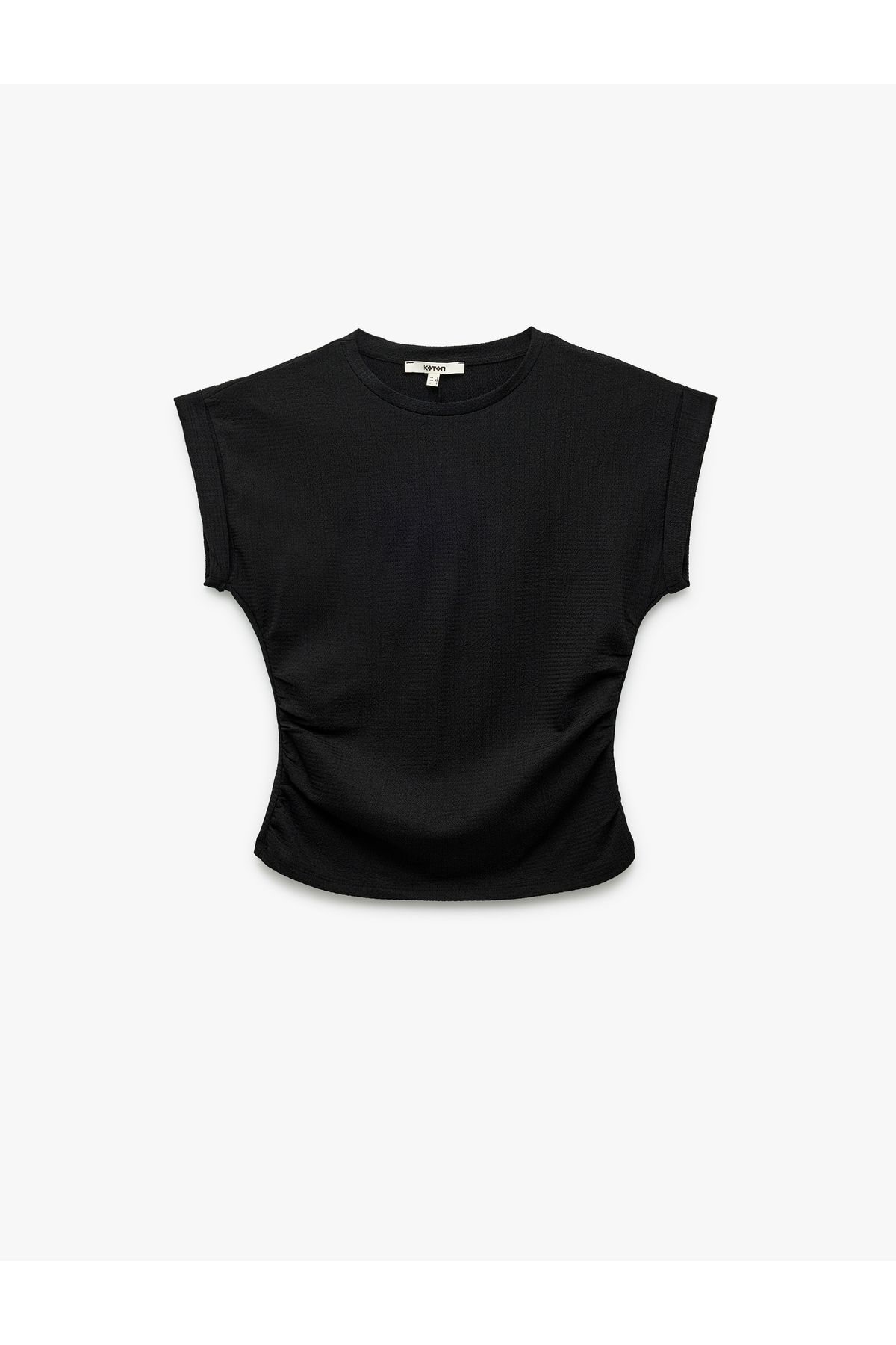 Koton Yeni Sezon Bürümcük Kumaş Drape Detaylı Kap Kol Bisiklet Yaka Tişört