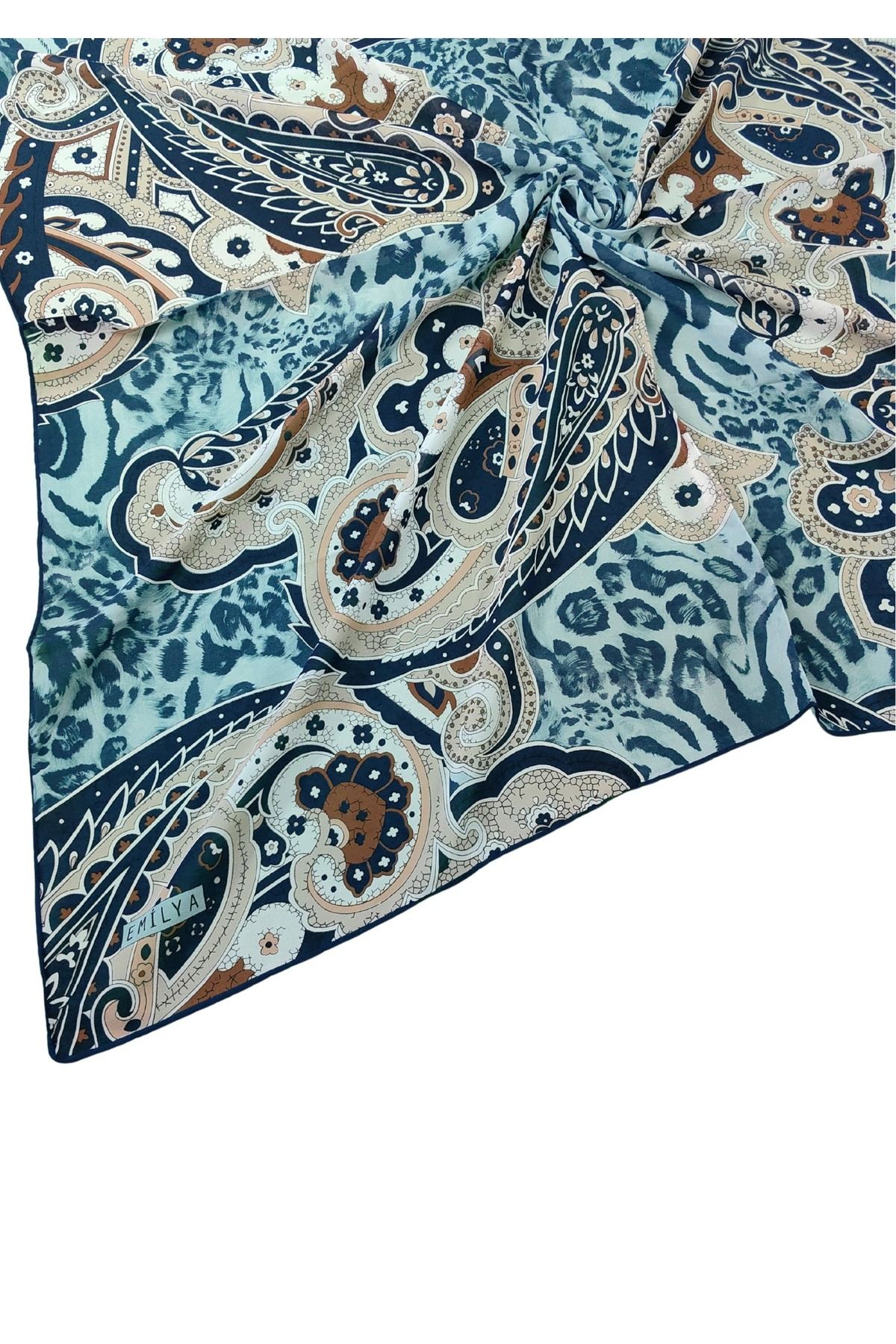mim eşarp Emilya Fres Krep Leopar Desenli Eşarp 90x90 cm