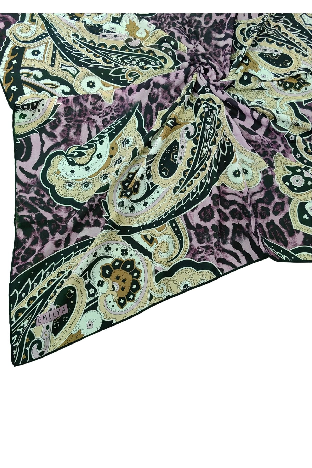 mim eşarp Emilya Fres Krep Leopar Desenli Eşarp 90x90 cm