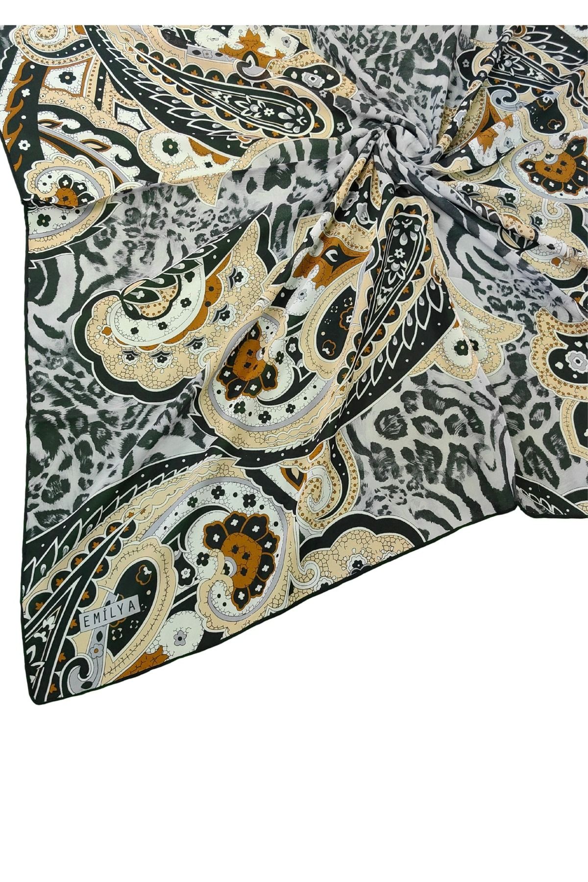 mim eşarp Emilya Fres Krep Leopar Desenli Eşarp 90x90 cm