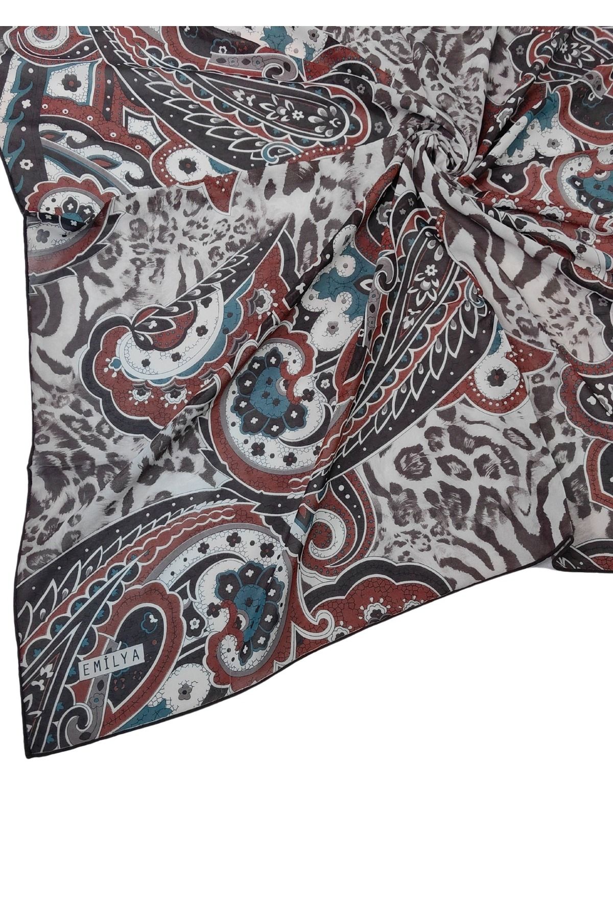 mim eşarp Emilya Fres Krep Leopar Desenli Eşarp 90x90 cm