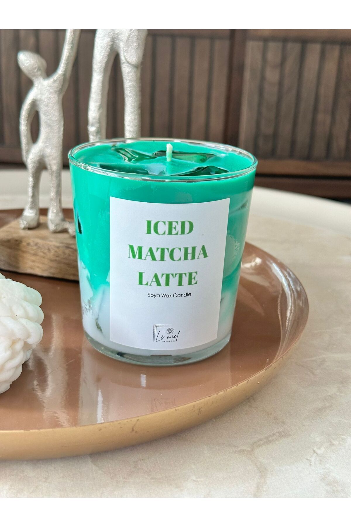 Saatistan Yeşil matcha kokulu rahatlatıcı mum, doğal ve ferahlatıcı atmosfer sağlar