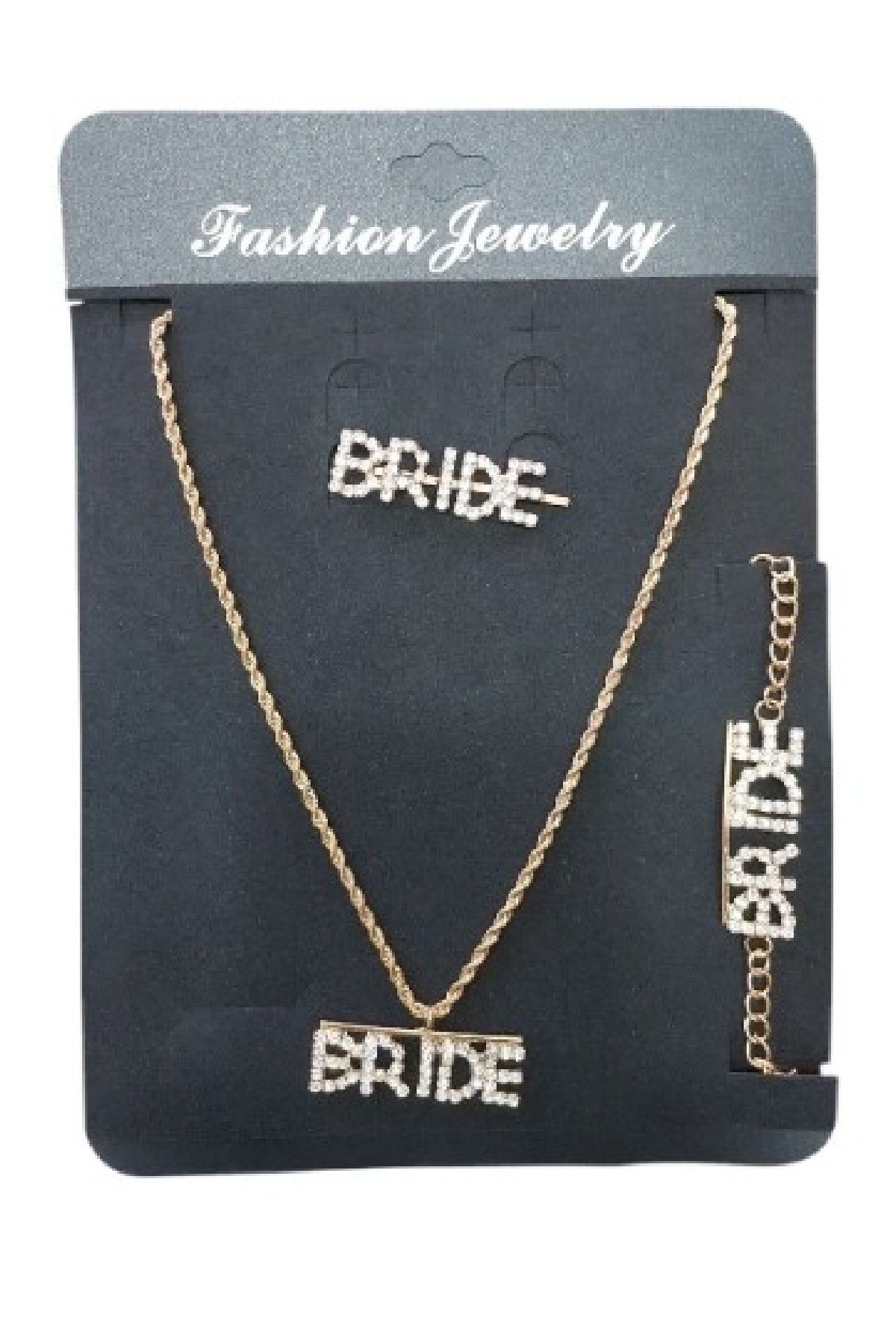 Bkmc METAL TAŞLI 3'LÜ KOLYE TOKA BİLEZİK BRIDE PARTİ SETİ BEKARLIĞA VEDA PARTİ SETİ