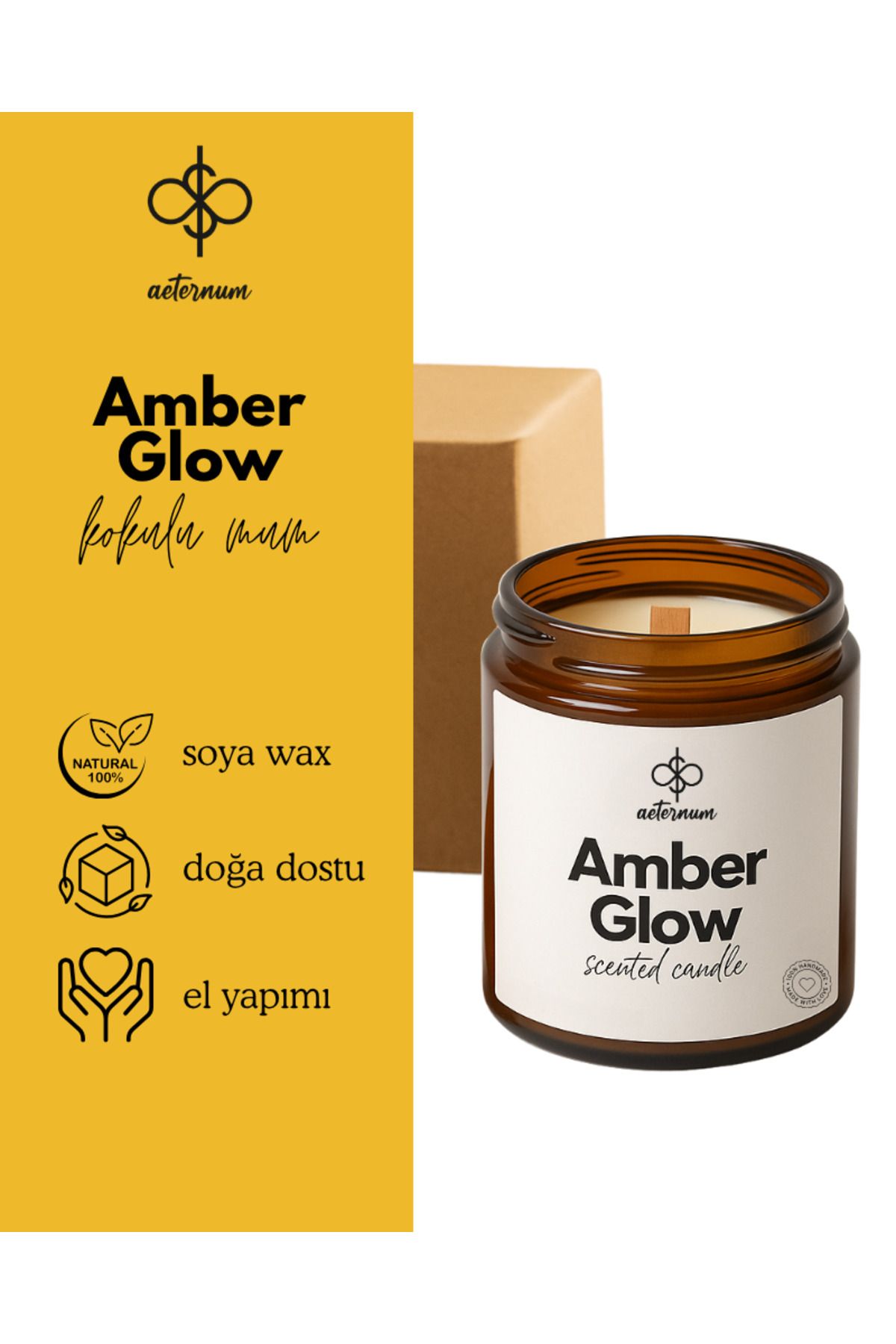 Aeternum Amber Glow %100 Doğal Soya Wax El Yapımı Amber Kokulu Mum 210g