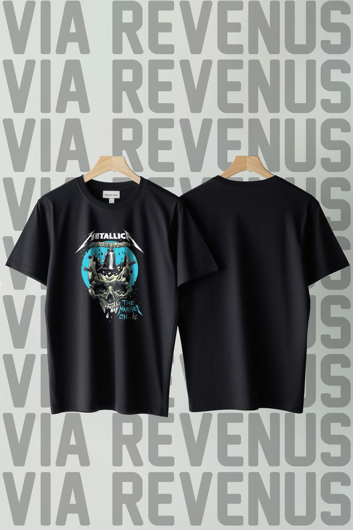 Vordevia Metalica Baskılı Geniş Kalıp Unisex Bisiklet Yaka Tshirt