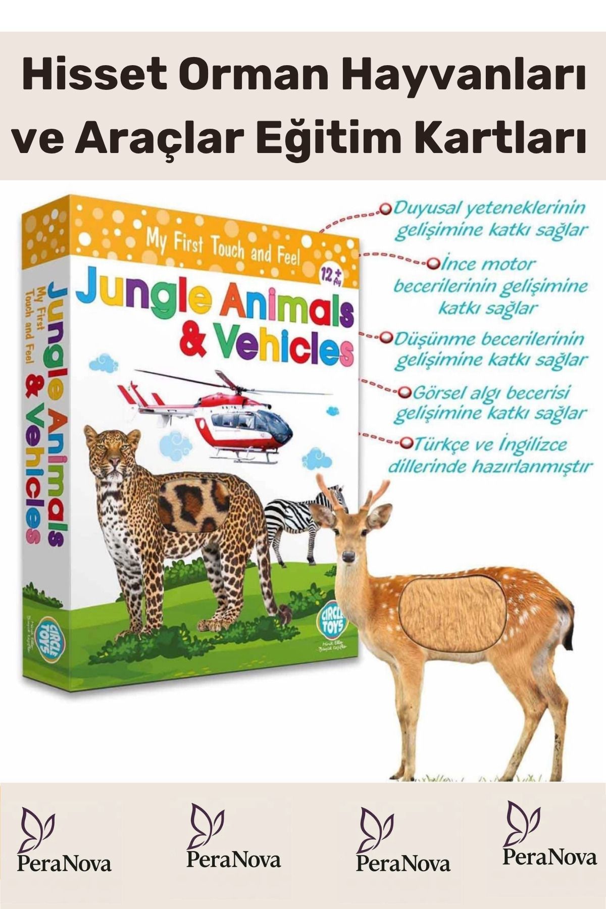 PeraNova Özel Seri Görsel Algı Eğlenceli Öğrenme Hisset Orman Hayvanları Ve Araçlar Eğitim Kartları