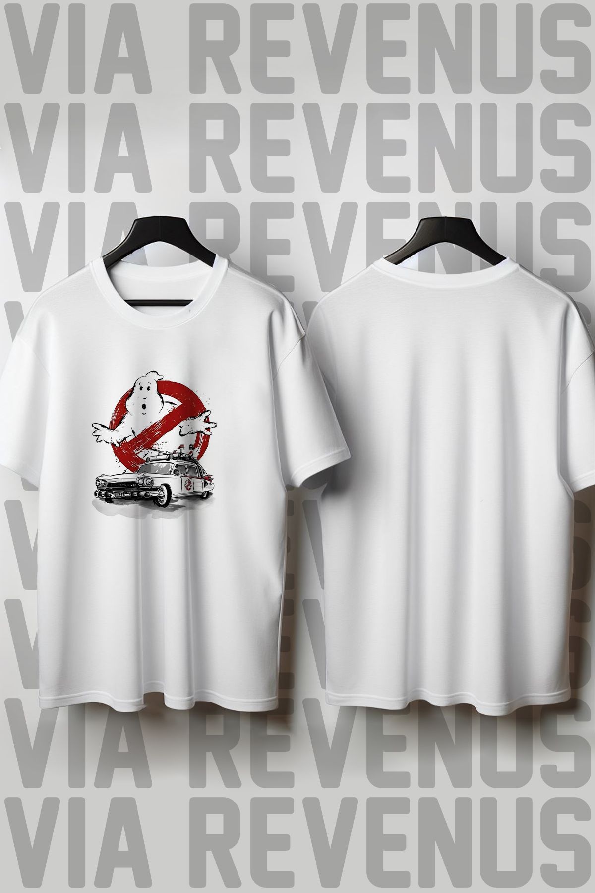 Vordevia Hayalet Avcıları Baskılı Geniş Kalıp Unisex Bisiklet Yaka Tshirt