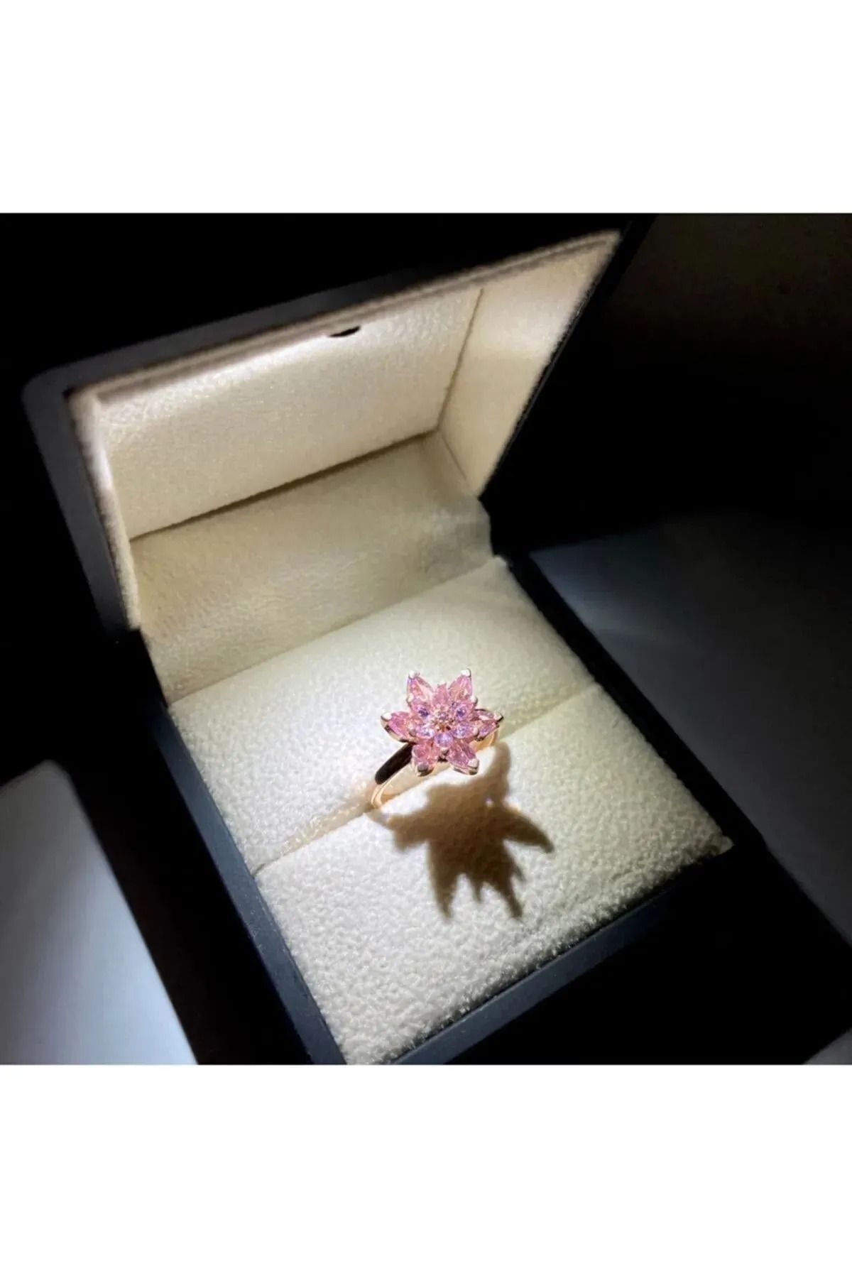 anadolusilver Işıklı Kutu'da Lotus Çiçeği Yüzük - Rose Gold Kaplama - 925 Ayar Gümüş