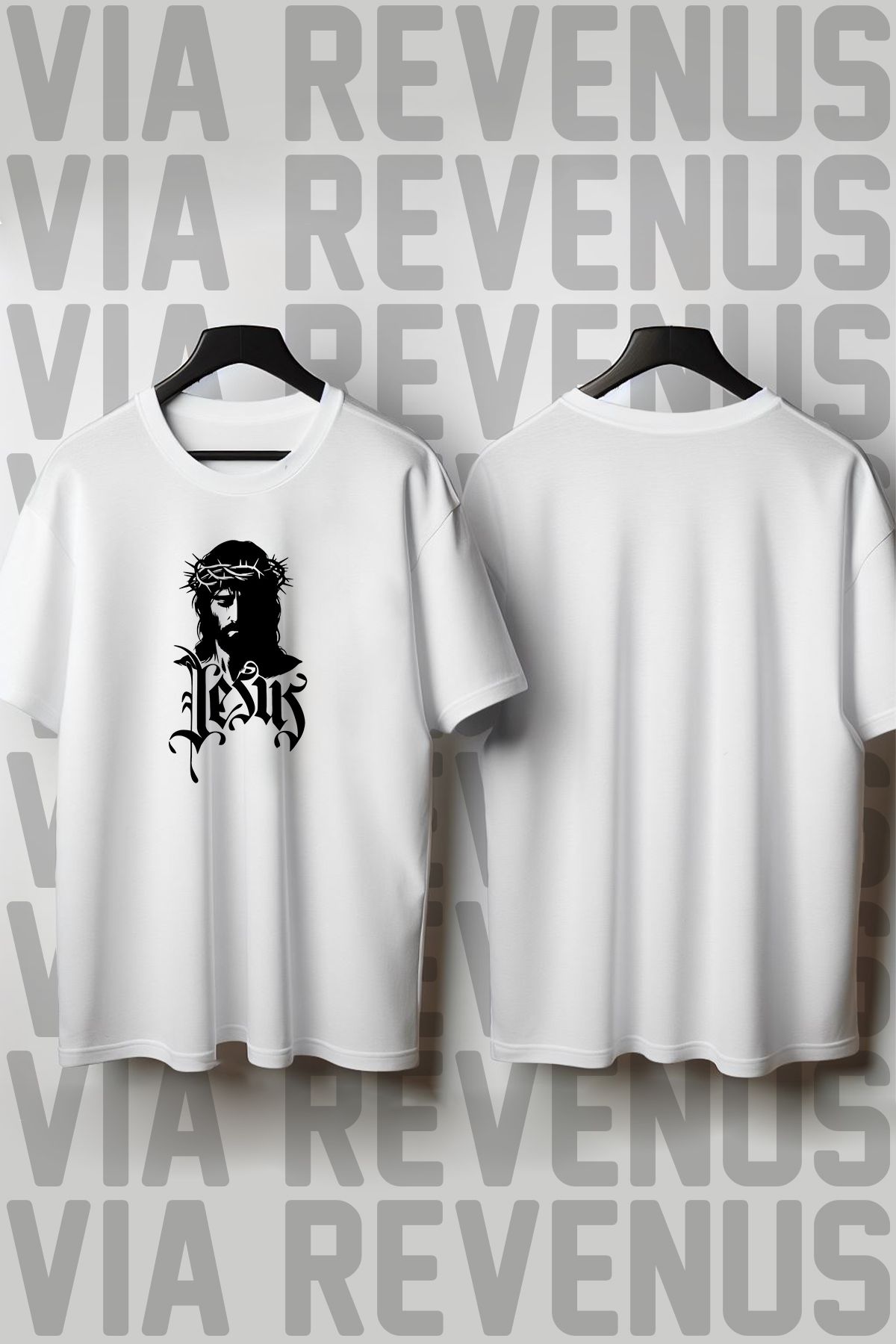 Vordevia Jesus Baskılı Geniş Kalıp Unisex Bisiklet Yaka Tshirt