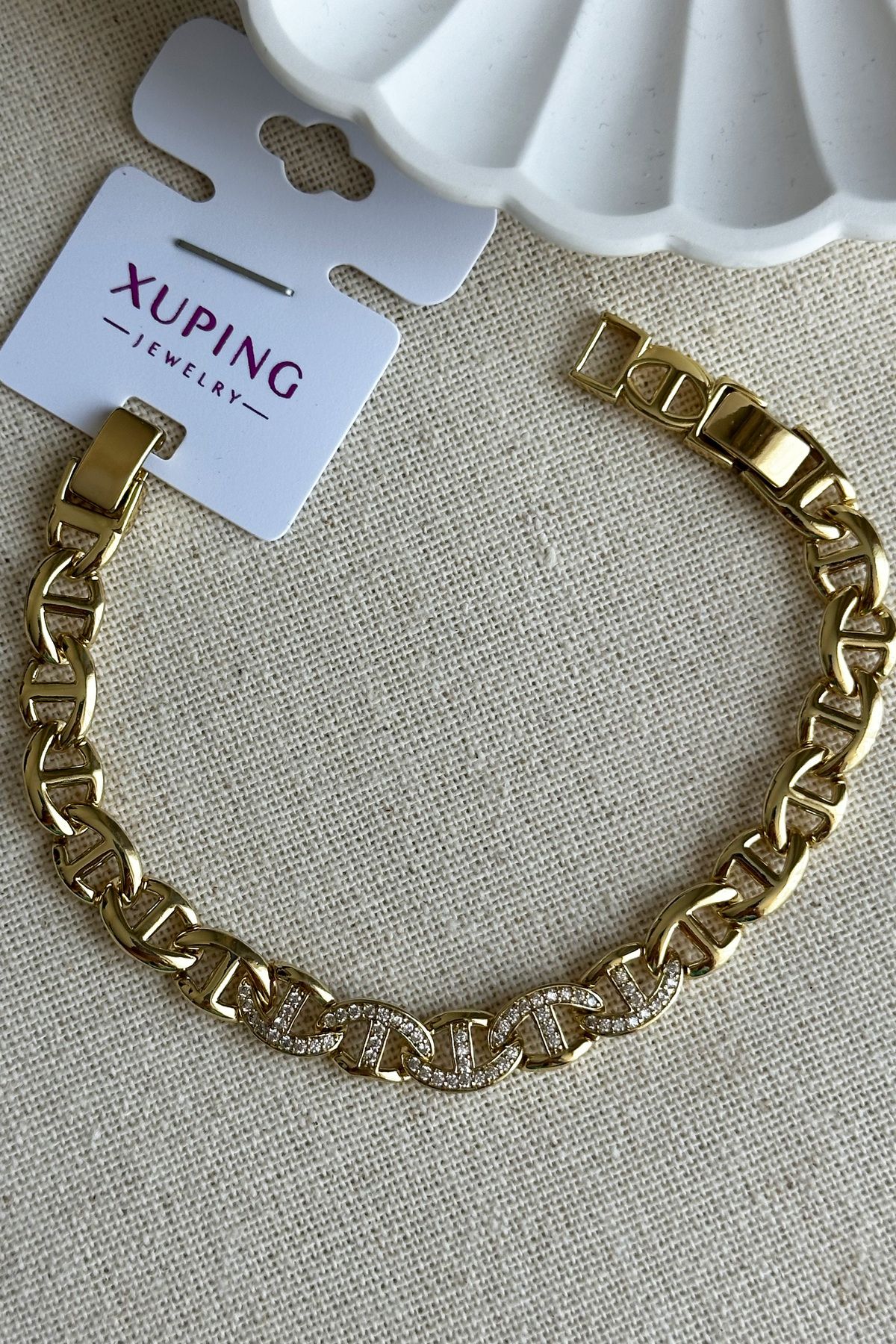 Modacaprea Xuping 14K D Zincir Taşlı Kadın Bileklik – 17+2 cm | Altın Renk Kararmaz Xuping Takı