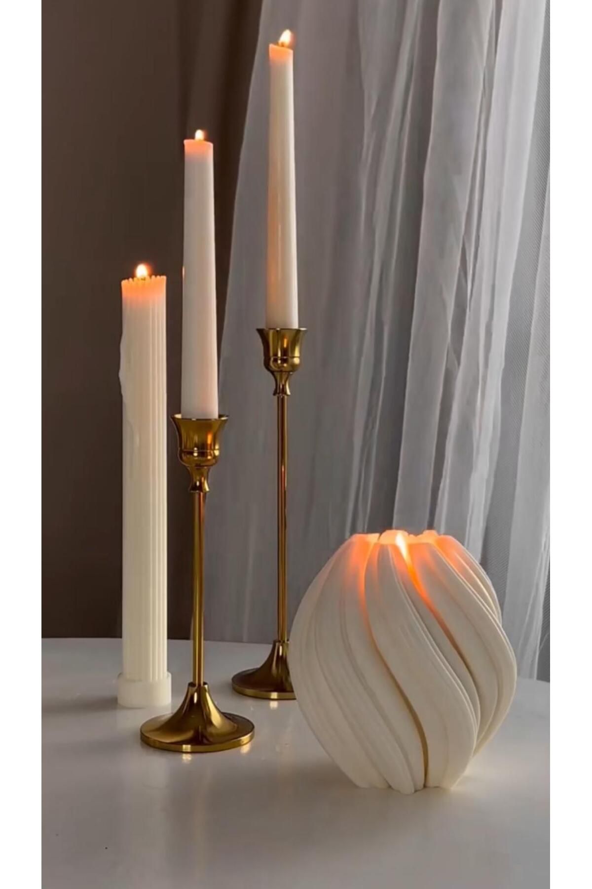 SCA CANDLE Dekoratif Mum Dalga +Çizgili şamdan mum toplam +inci Şamdan Mum toplam 4 parça