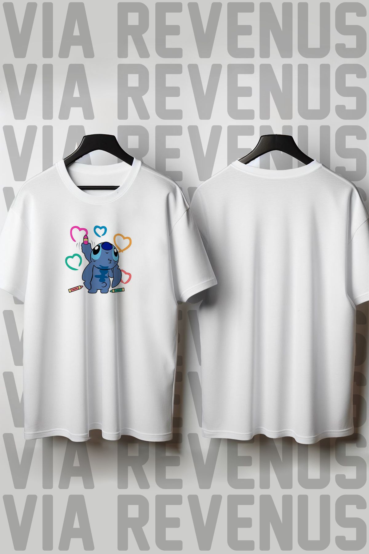 Vordevia Baskılı Geniş Kalıp Unisex Bisiklet Yaka Tshirt