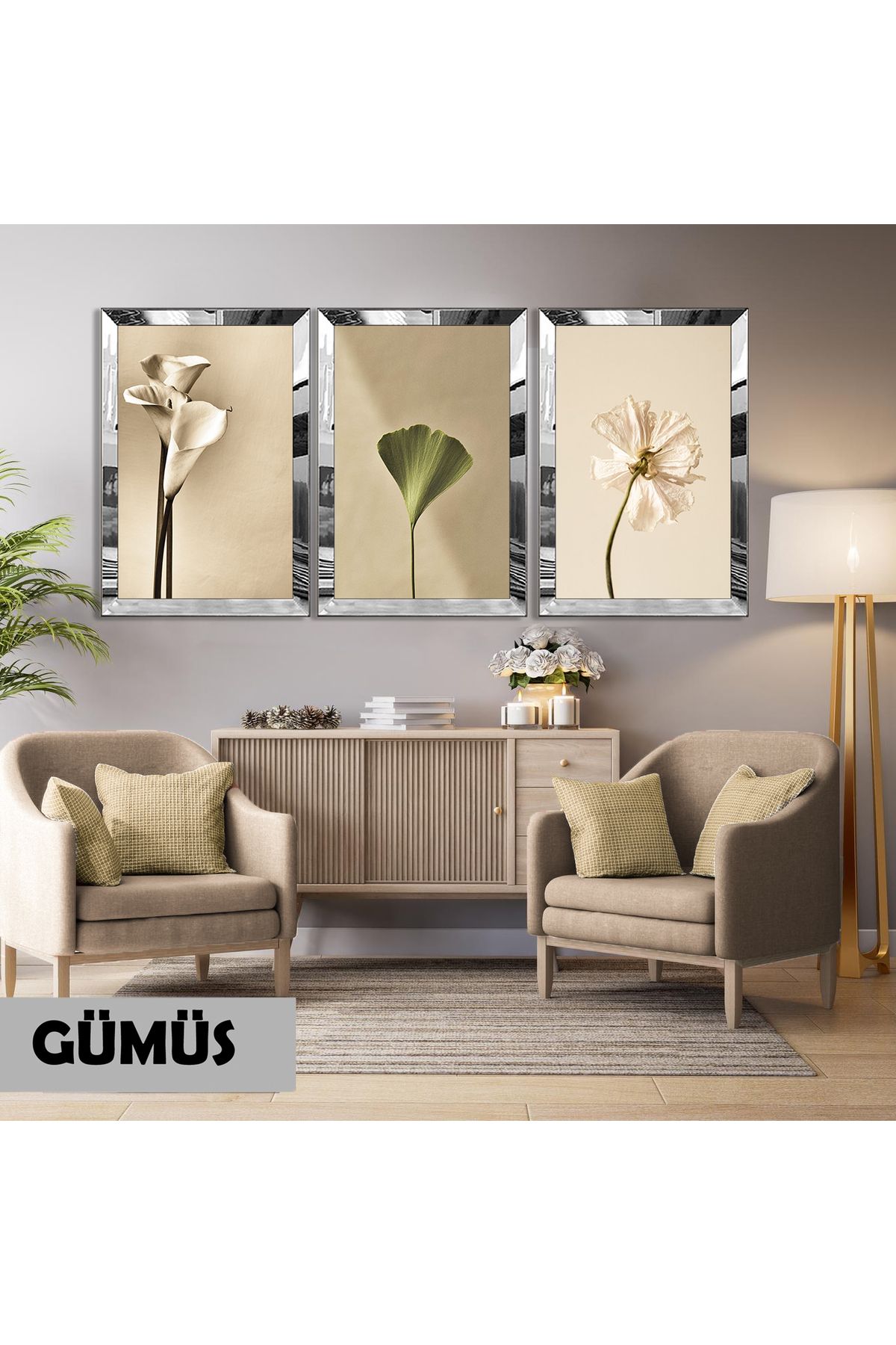 Harikabirev HARİKABİREV|YEŞİL KREM ÇEŞİTLİ ÇİÇEK KOMBİNİ(BOTANIC) |PLEKSİ ÇERÇEVELİ MDF PLKSMDF