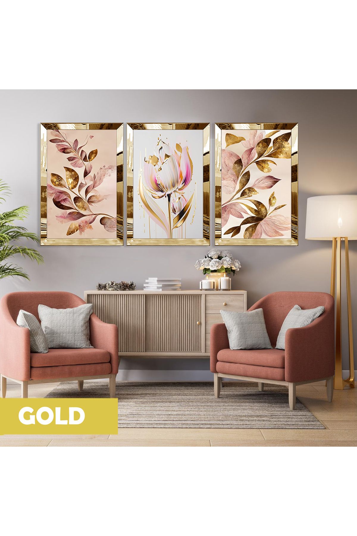Harikabirev HARİKABİREV|PEMBE-GOLD GÜL KOMBİNİ (ROSE) |PLEKSİ ÇERÇEVELİ MDF PLKSMDF