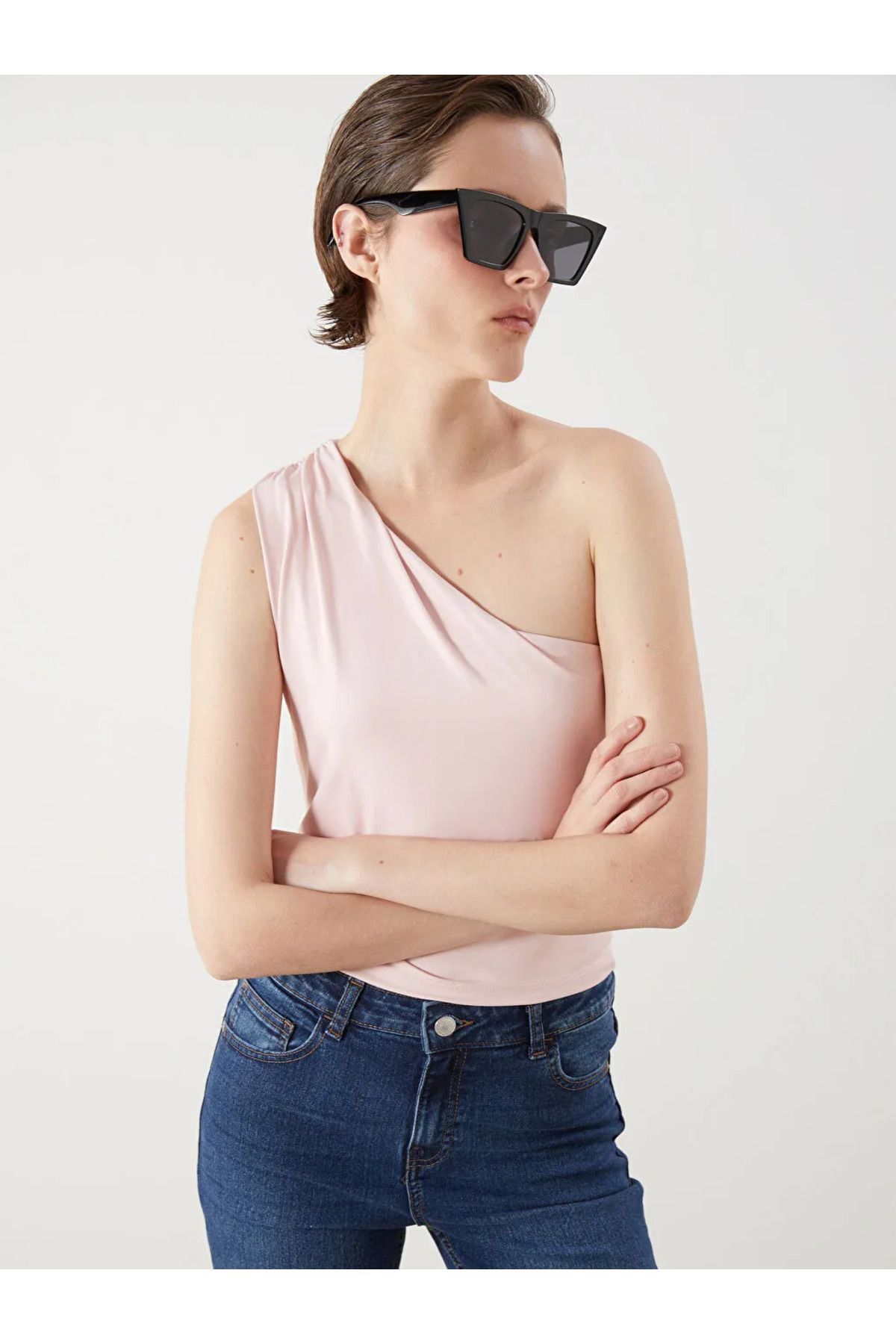 LC Waikiki LCW Vision Pembe Tek Omuz Büzgülü Bluz
