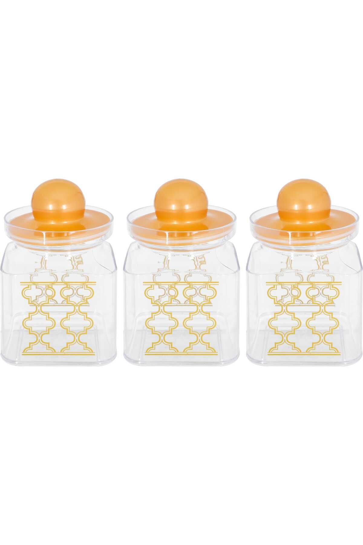 Alsaif Gallery-Plastic Spice Container Set Alsaif Gallery with Gold Lid, 3 Pieces - Transparent 1