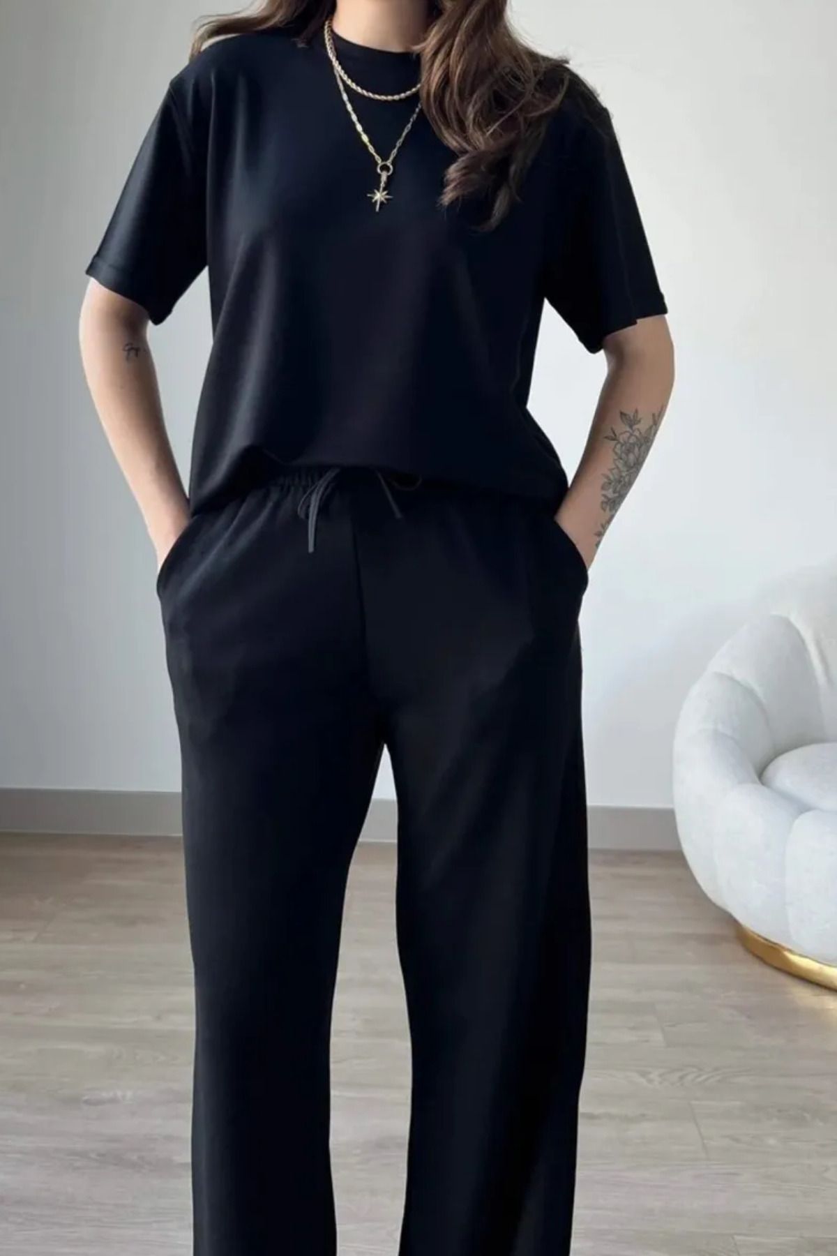 Mogi Butik Kadın Modal Kumaş Kısa Kollu Eşofman Takımı 3081