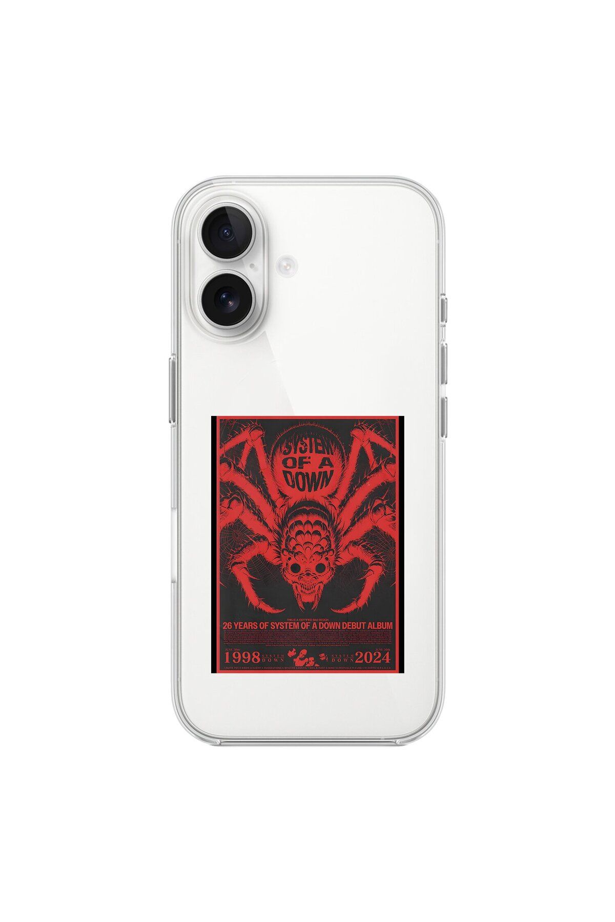 Dali Design iPhone 16 Plus Uyumlu Şeffaf Kılıf System of A Down Tasarımlı