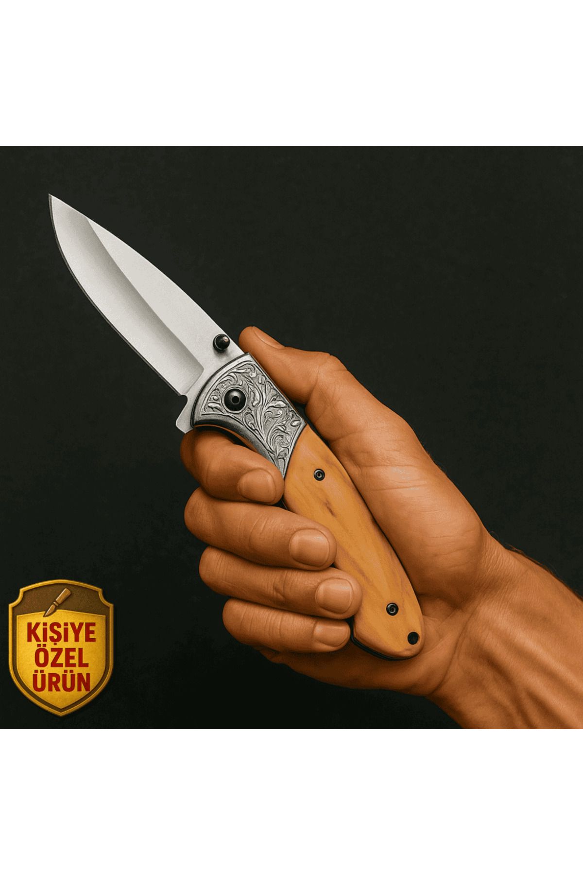 Tesbihane Browning Zeytin Ağacı Kabzalı İsme Özel Yazılı 9Cr18MoV Kalite Paslanmaz Çelik Avcı ve Kamp Bıçağı
