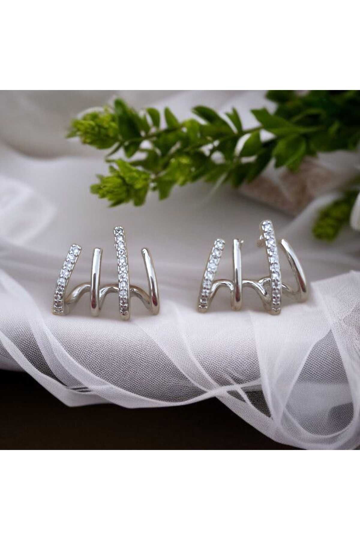 feyza collection Zirkon Taşlı Pençe Model Çoklu VIP Çelik Küpe