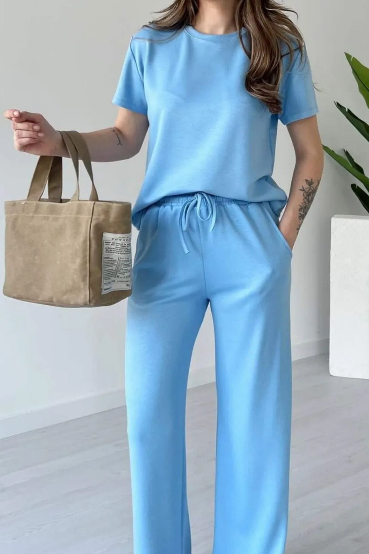Mogi Butik Kadın Modal Kumaş Kısa Kollu Eşofman Takımı 3081