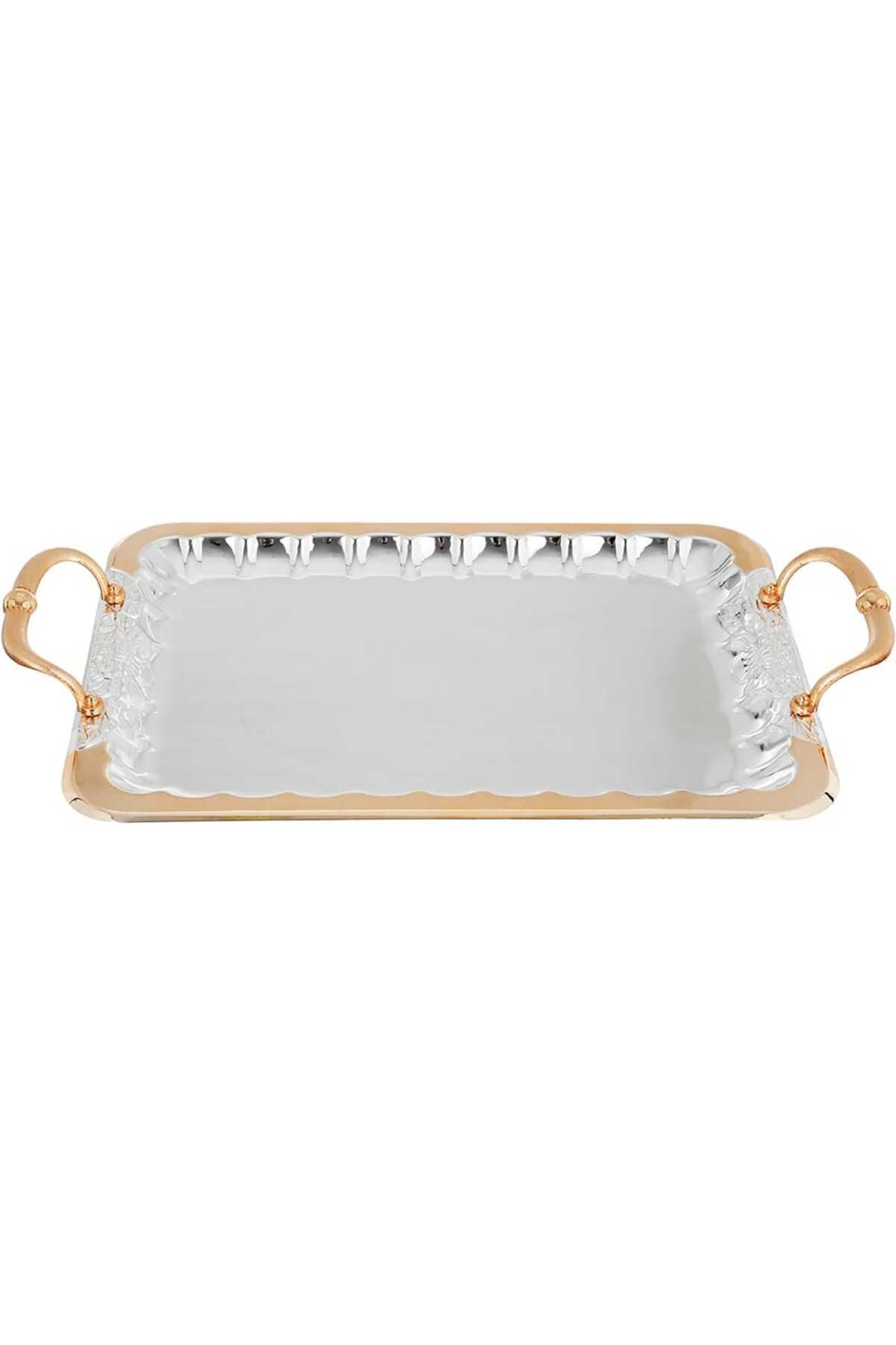 Alsaif Gallery-Set of Trays with Golden Edges Alsaif Gallery, 3 Pieces, Rectangle - Silver 3