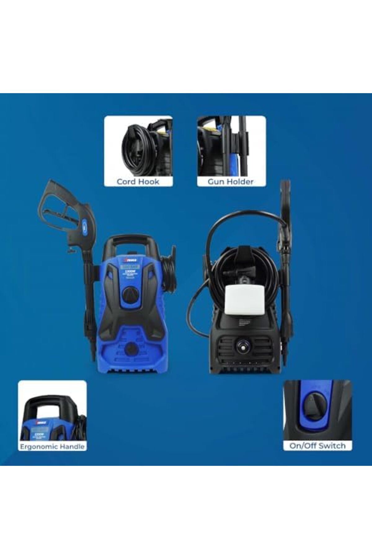 Generic-100 Bar Electric Pressure Washer With 5 Meter Hose & Soap Dispenser, 1300 Watt, Auto Stop and 8