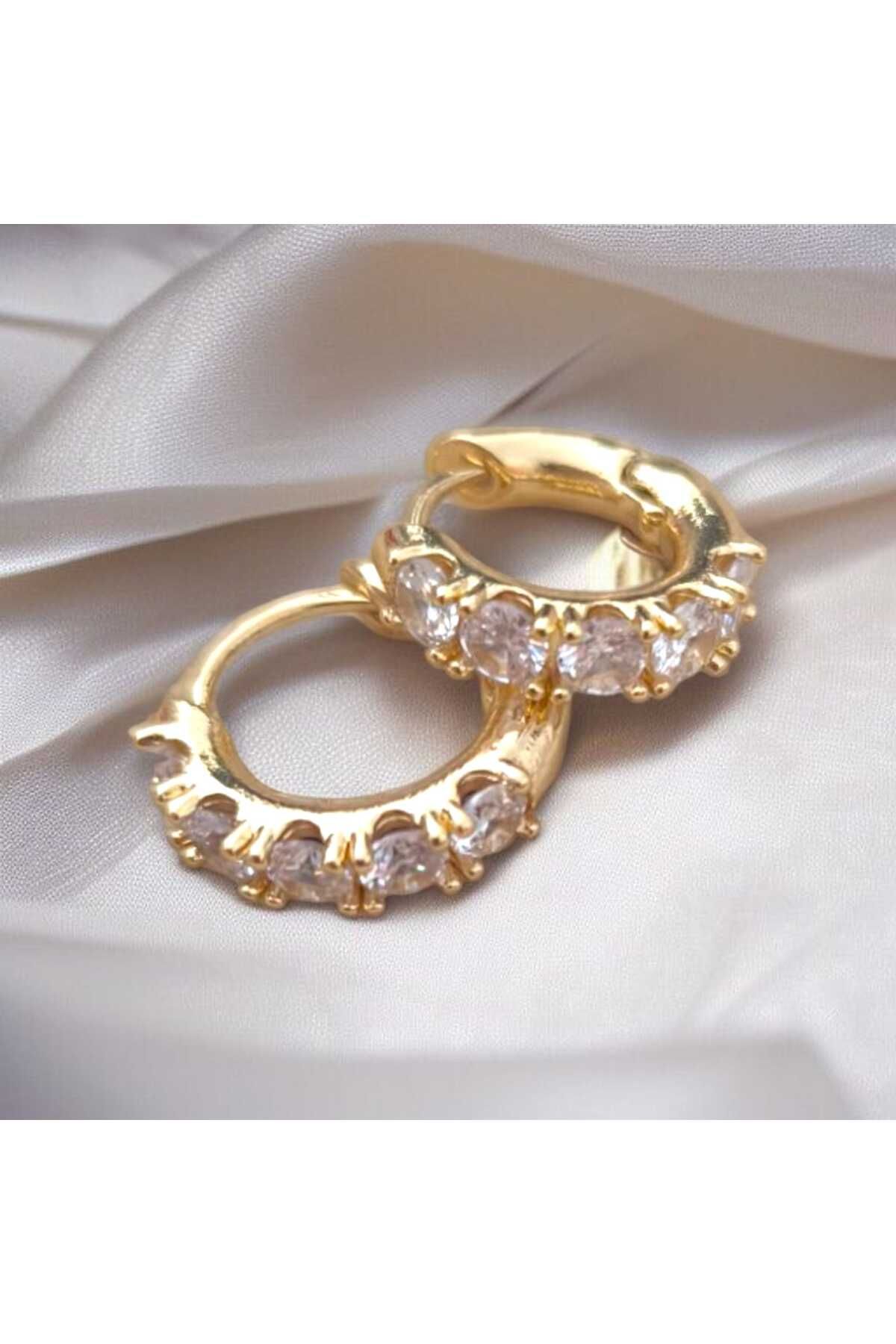feyza collection 5 Taşlı Donut Model VIP Çelik Küpe