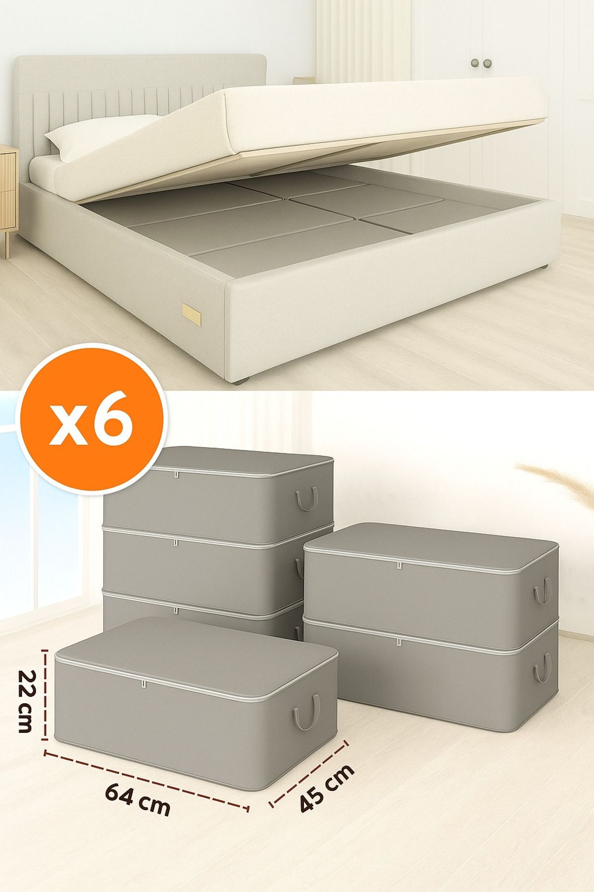 baydar 6'lı Lacivert Hurç Seti - 64x45x22 cm Büyük Boy Saklama Kutusu | Yatak Altı Düzenleyici Hurç Takımı