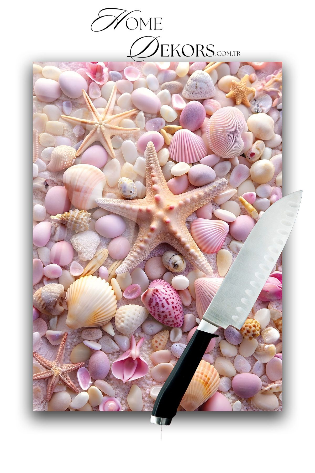 home dekors Cam Kesme Tahtası Doğrama Tablası Pembe Deniz Yıldızı Çeyizlik Hediyelik 35x25 cm