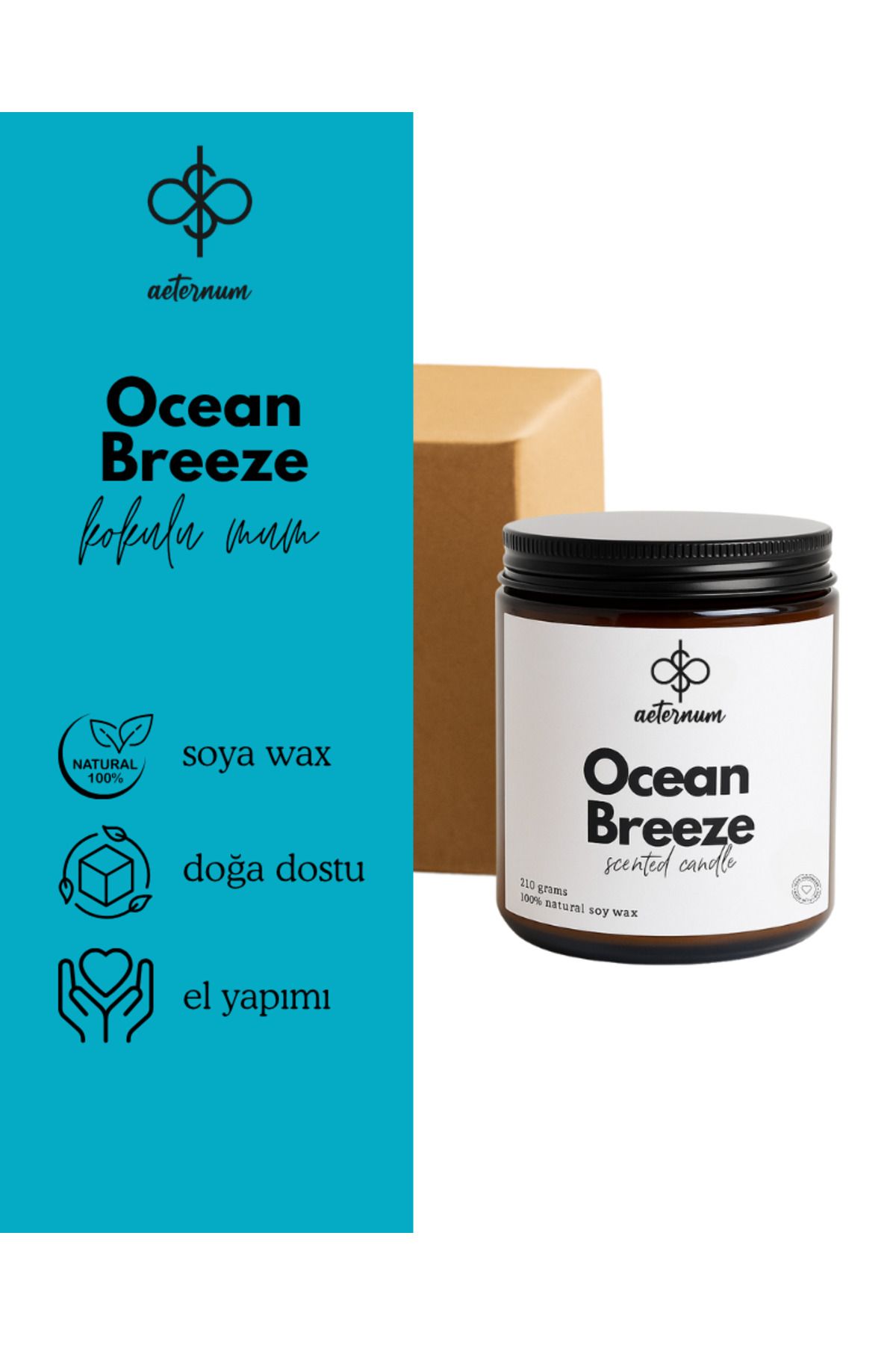 Aeternum Ocean Breeze %100 Doğal Soya Wax El Yapımı Okyanus Kokulu Mum 210g